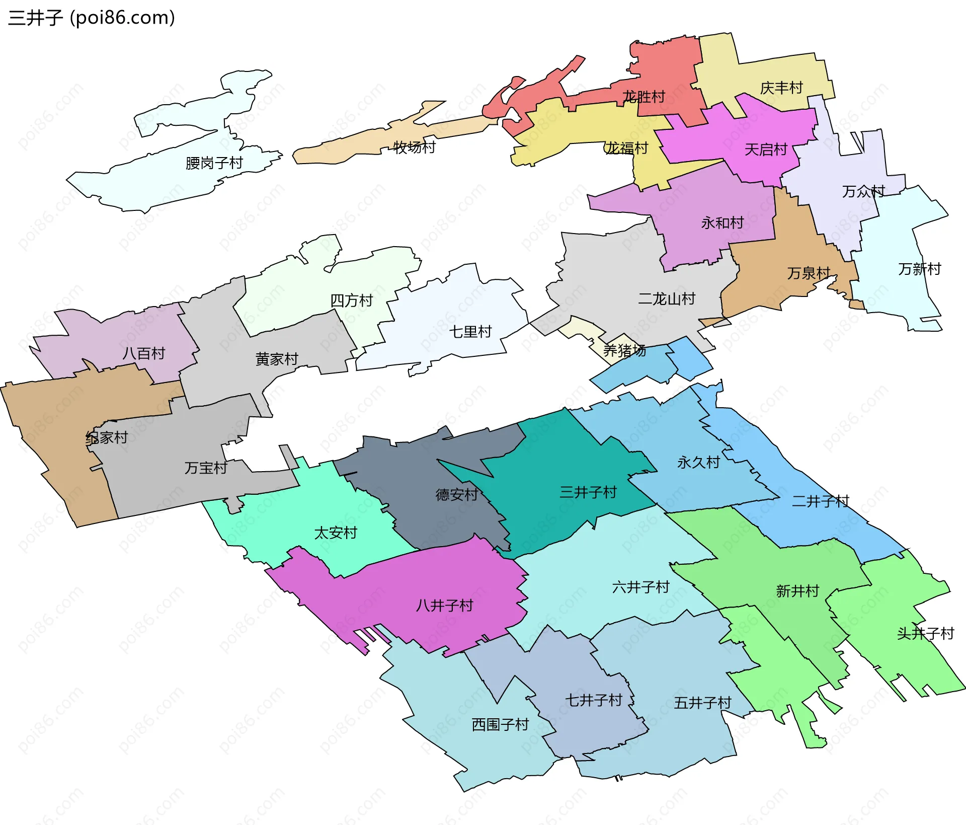 三井子边界地图(五级行政区划)