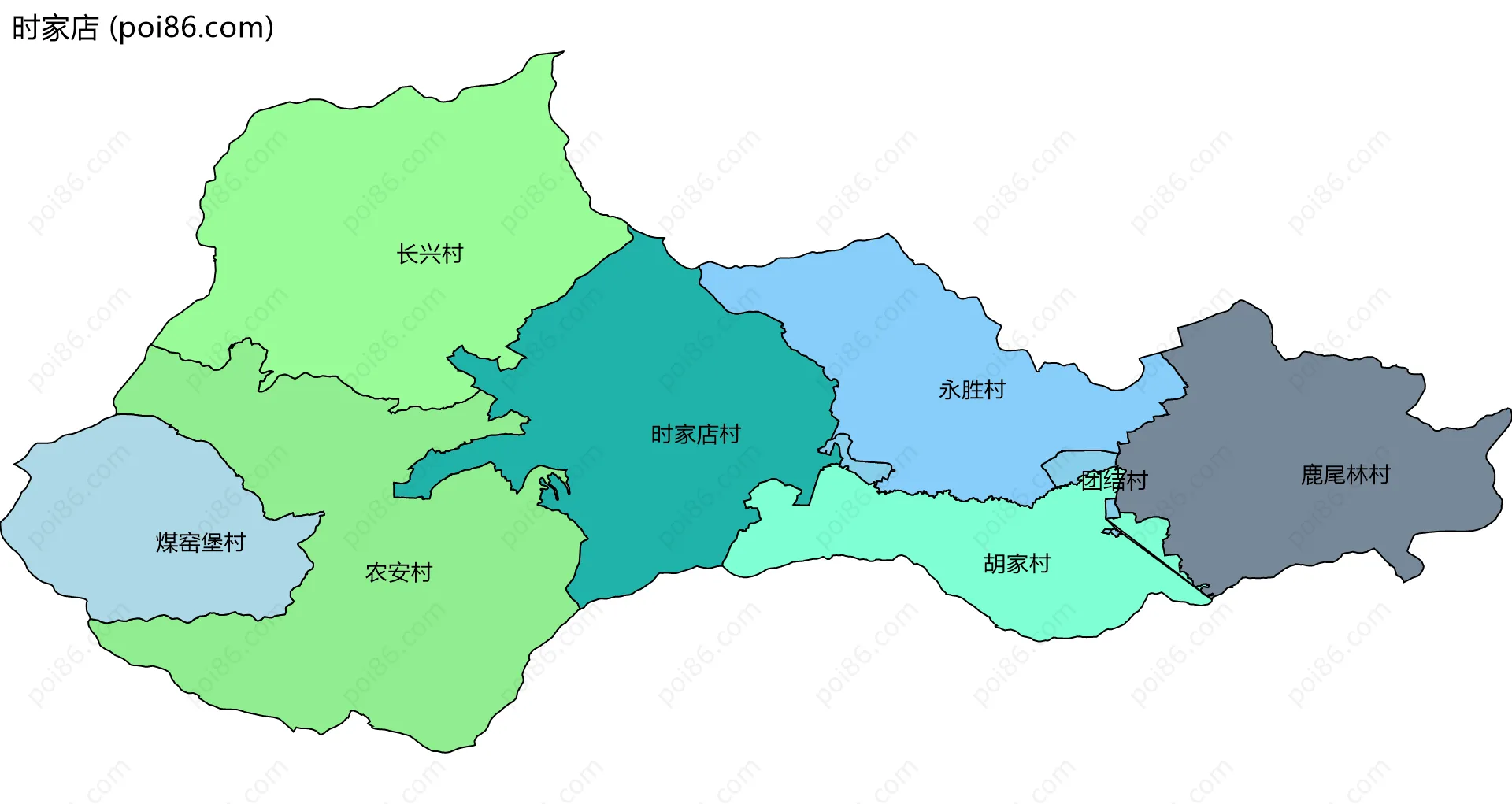 时家店边界地图(五级行政区划)