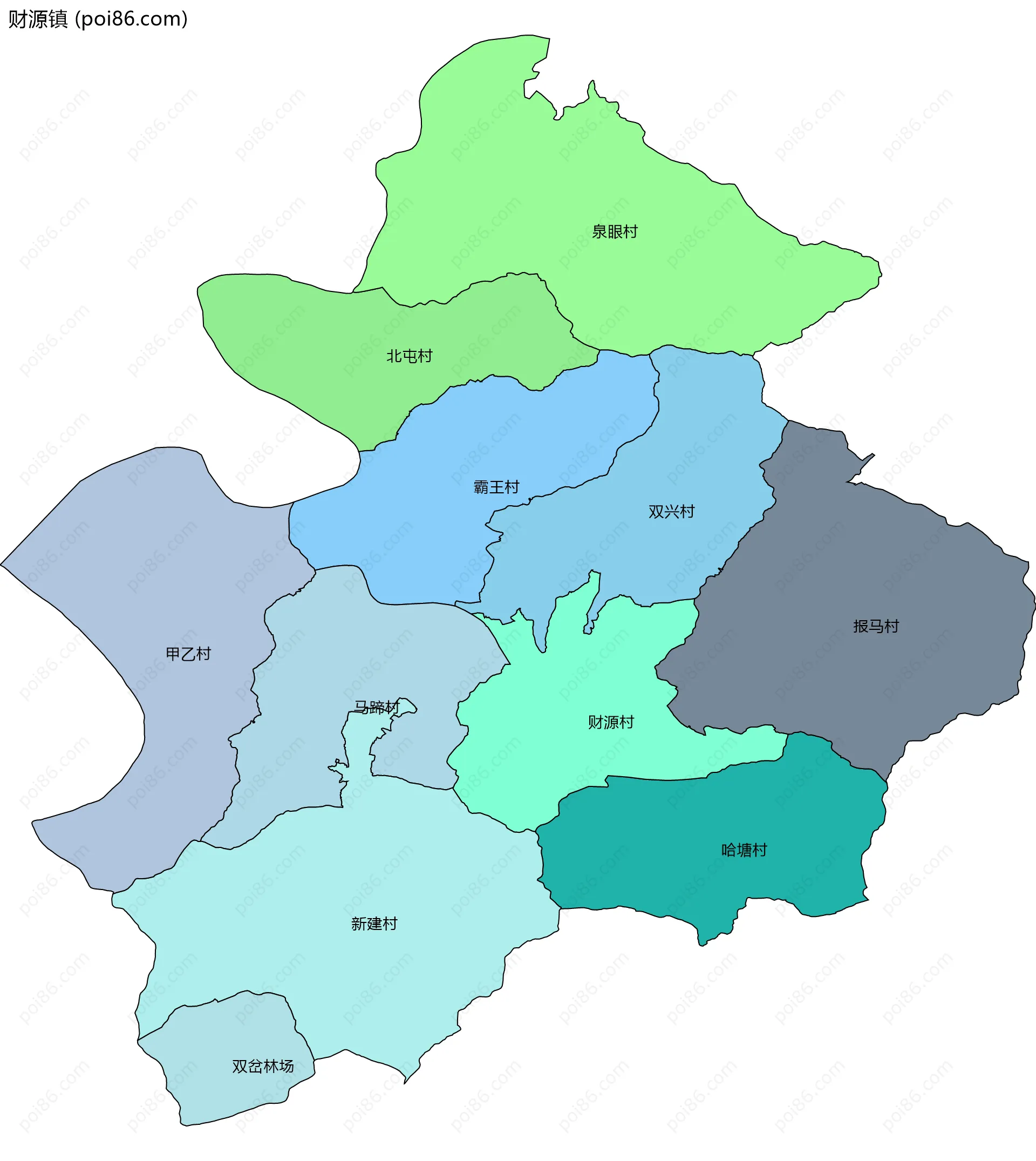 财源镇边界地图(五级行政区划)