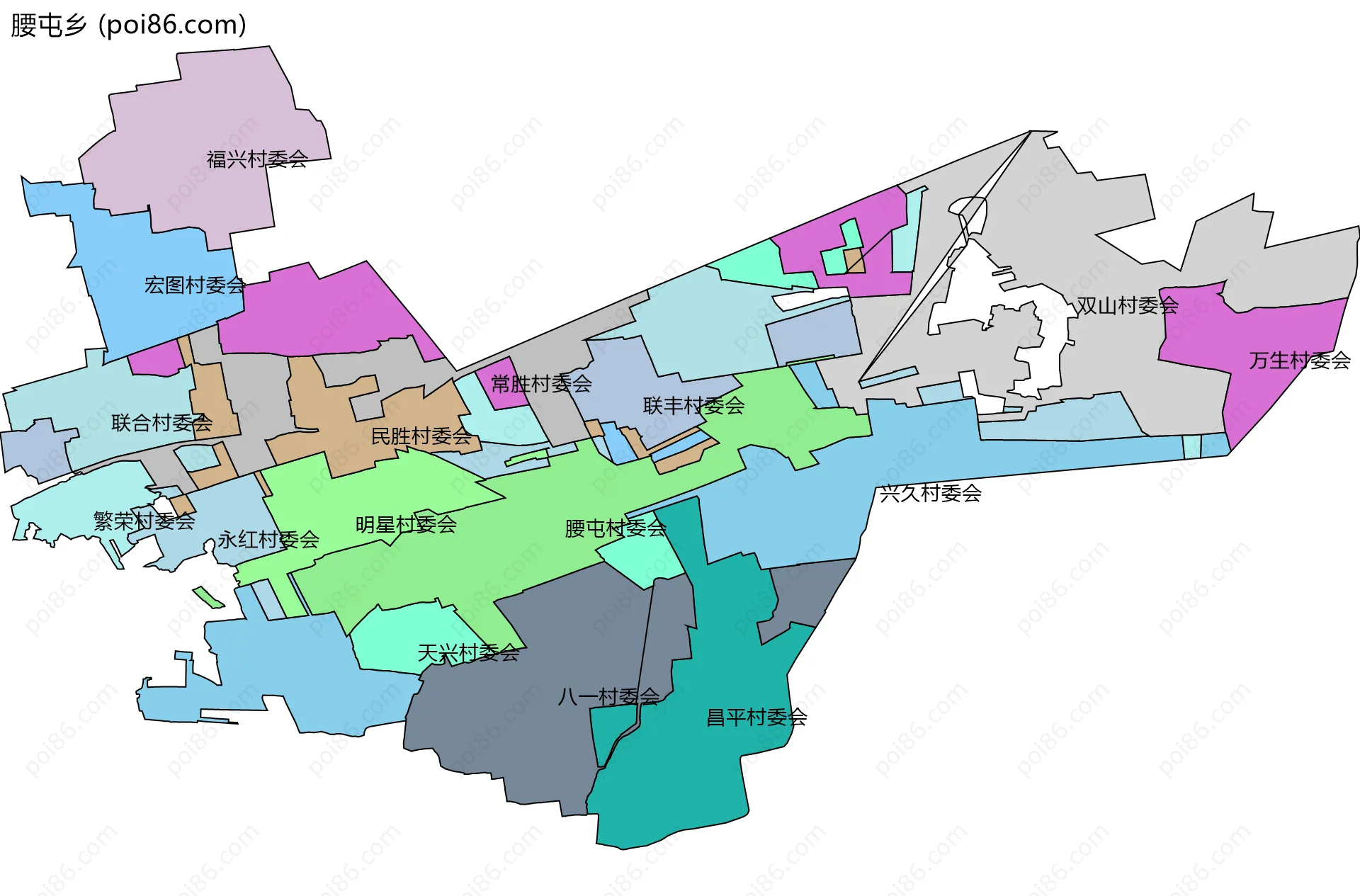 腰屯乡边界地图(五级行政区划)