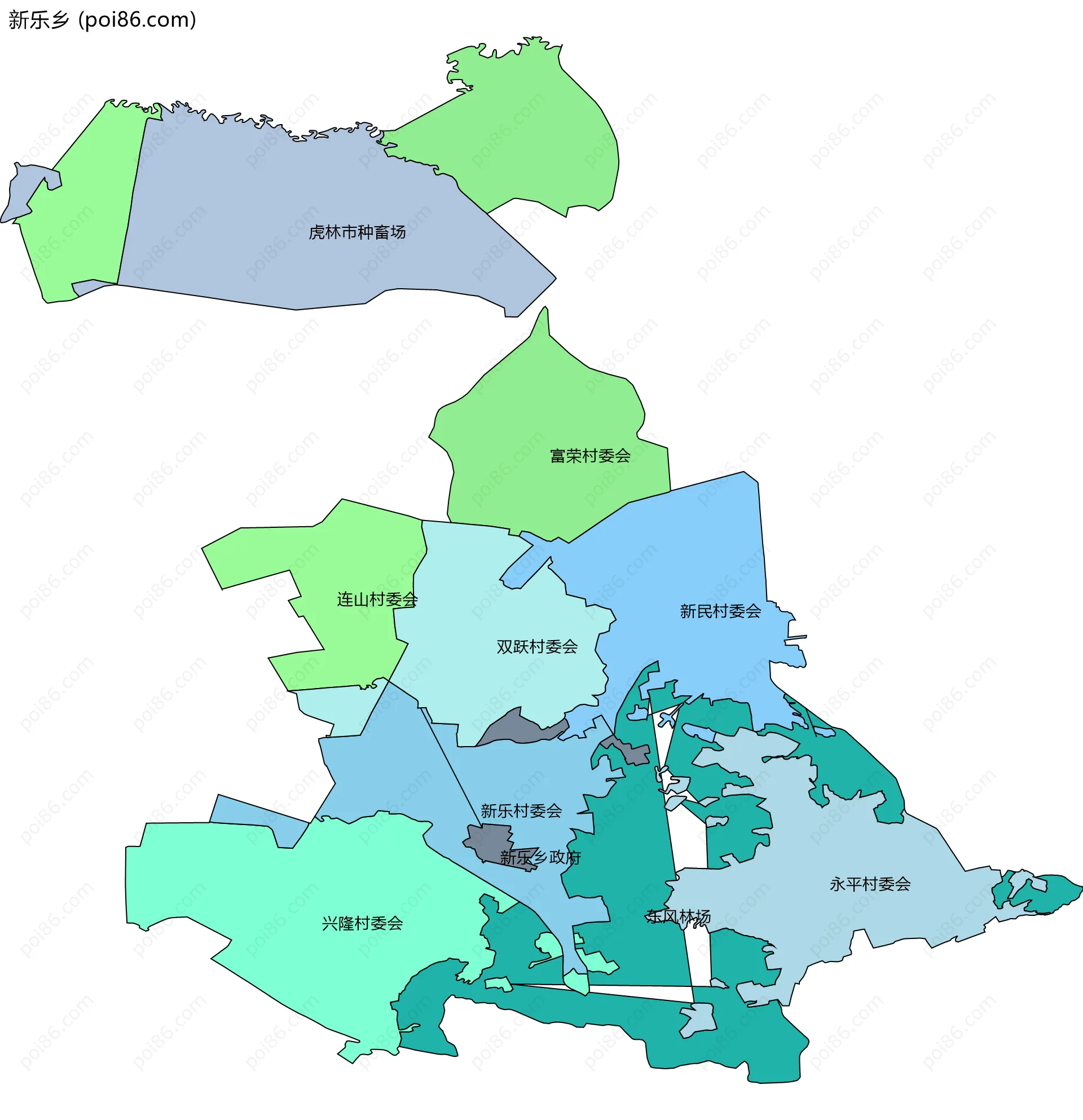 新乐乡边界地图(五级行政区划)