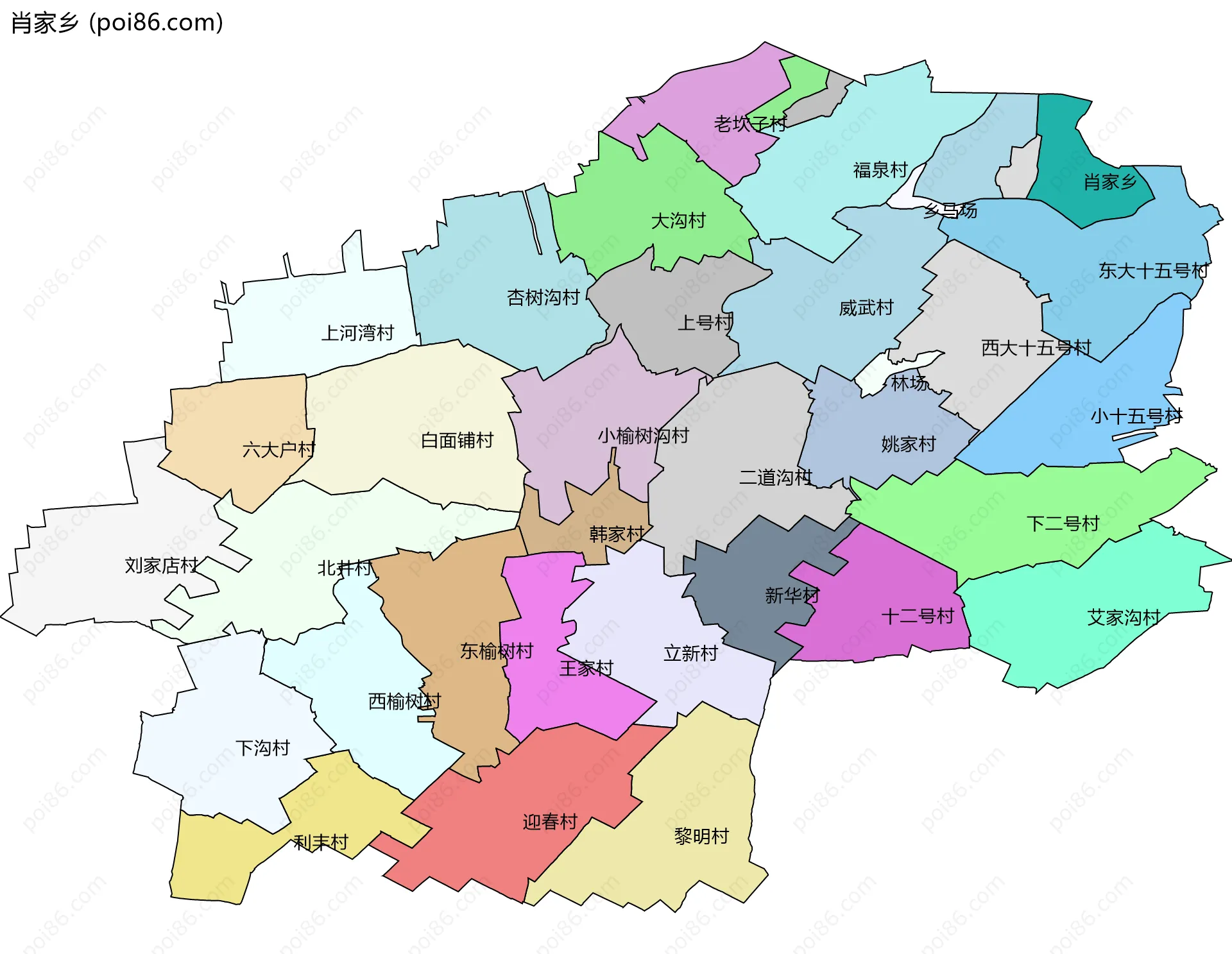 肖家乡边界地图(五级行政区划)