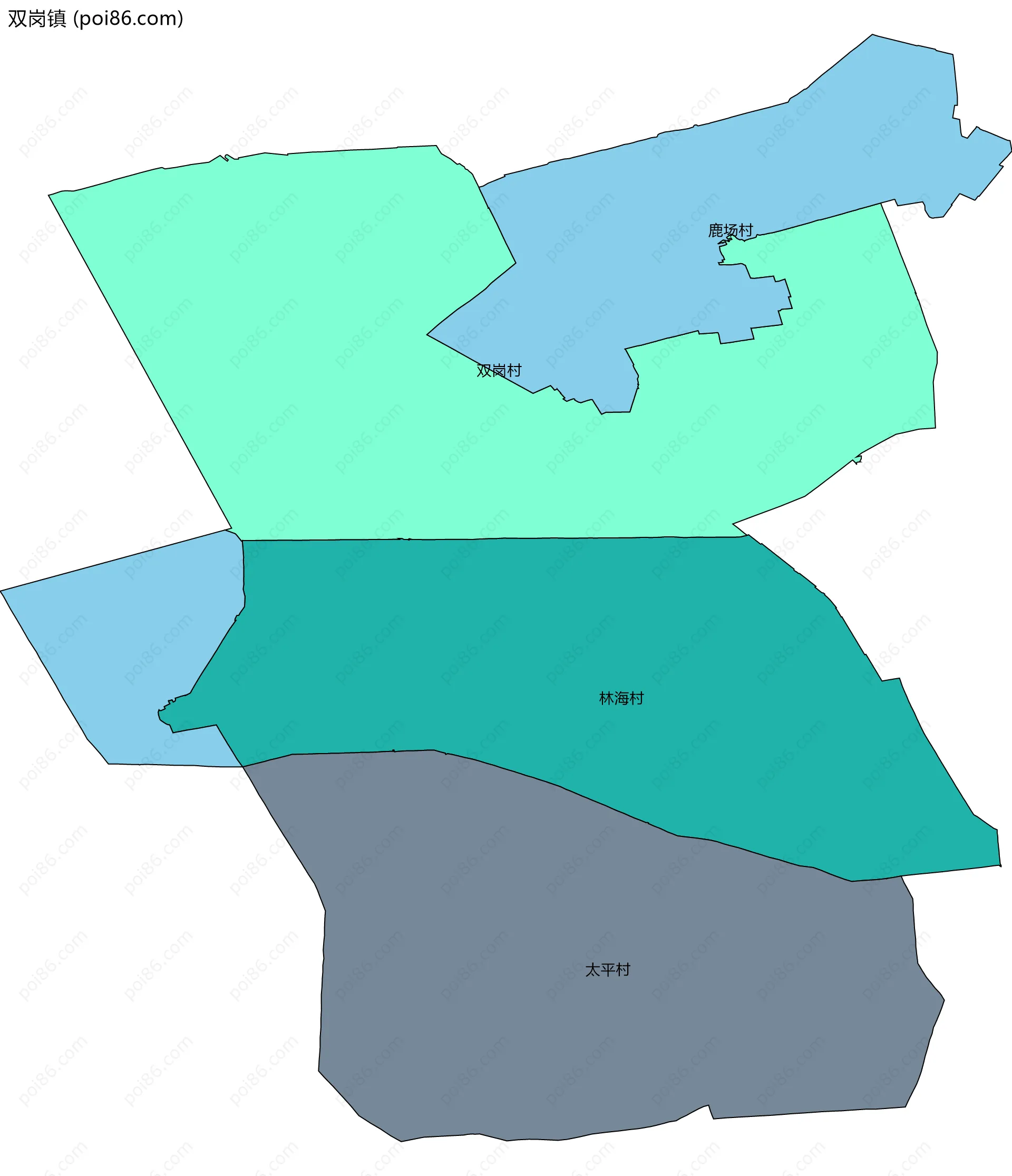 双岗镇边界地图(五级行政区划)