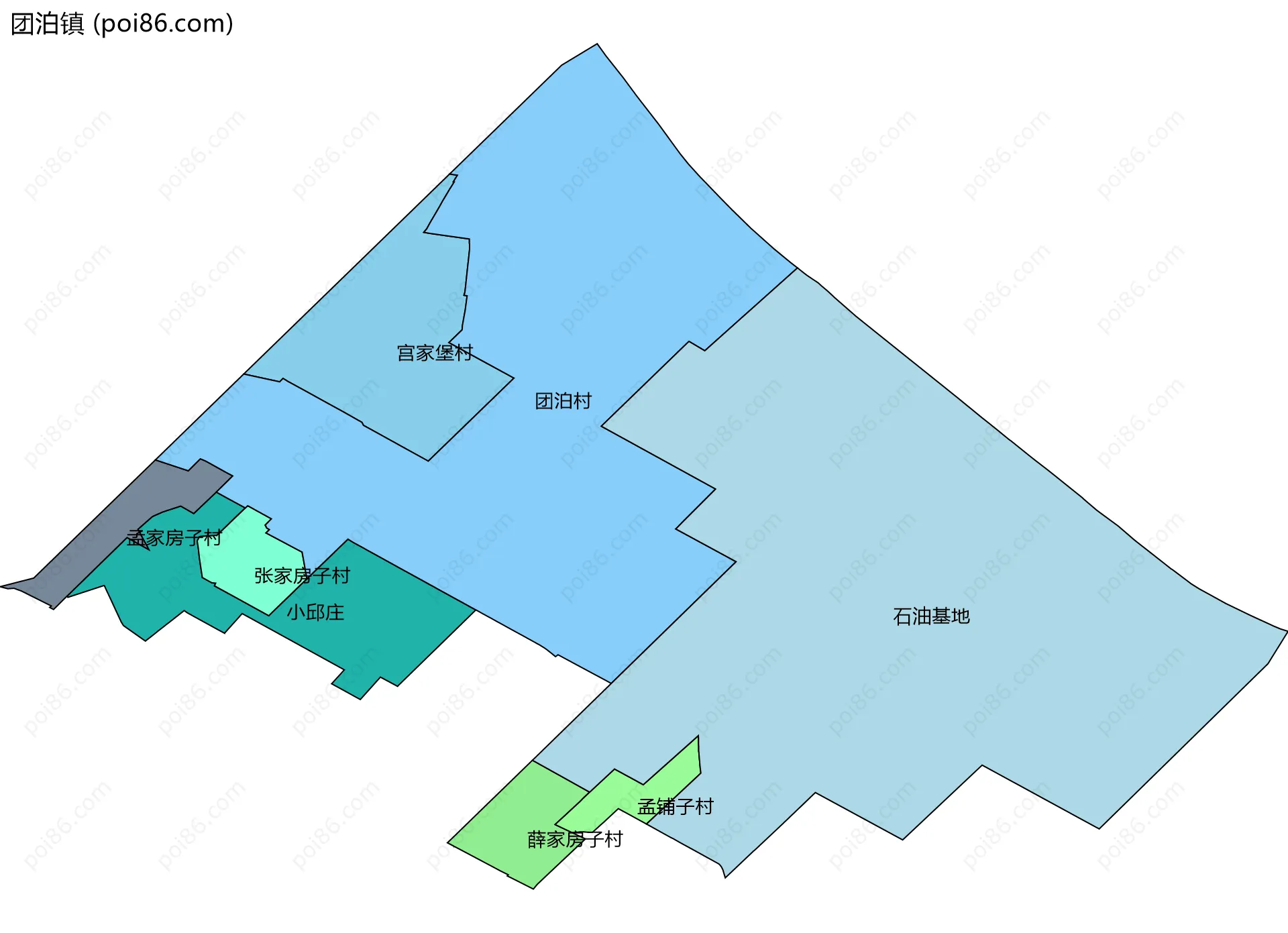团泊镇边界地图(五级行政区划)