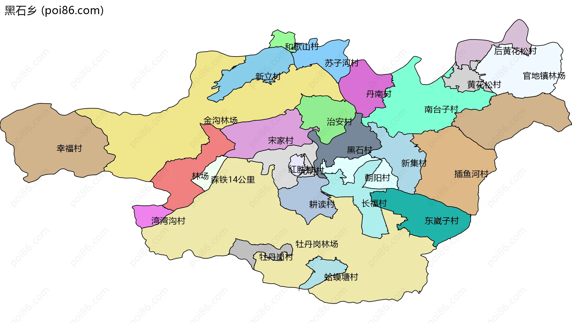黑石乡边界地图(五级行政区划)