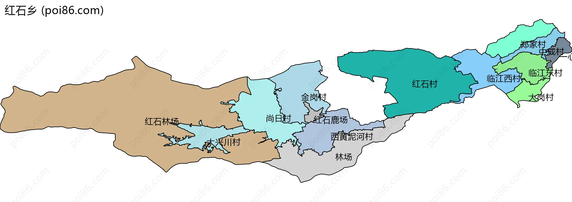 红石乡边界地图(五级行政区划)