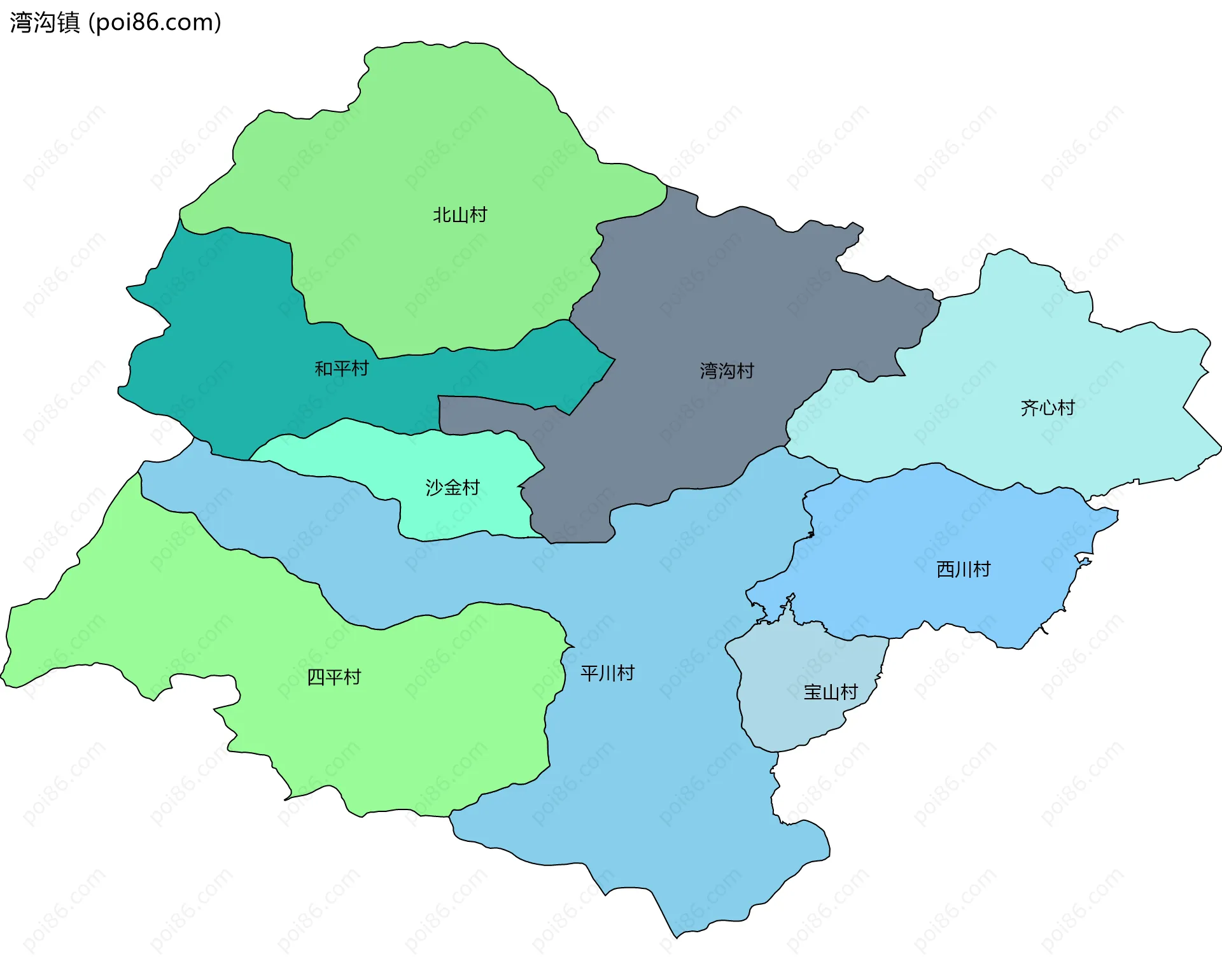 湾沟镇边界地图(五级行政区划)