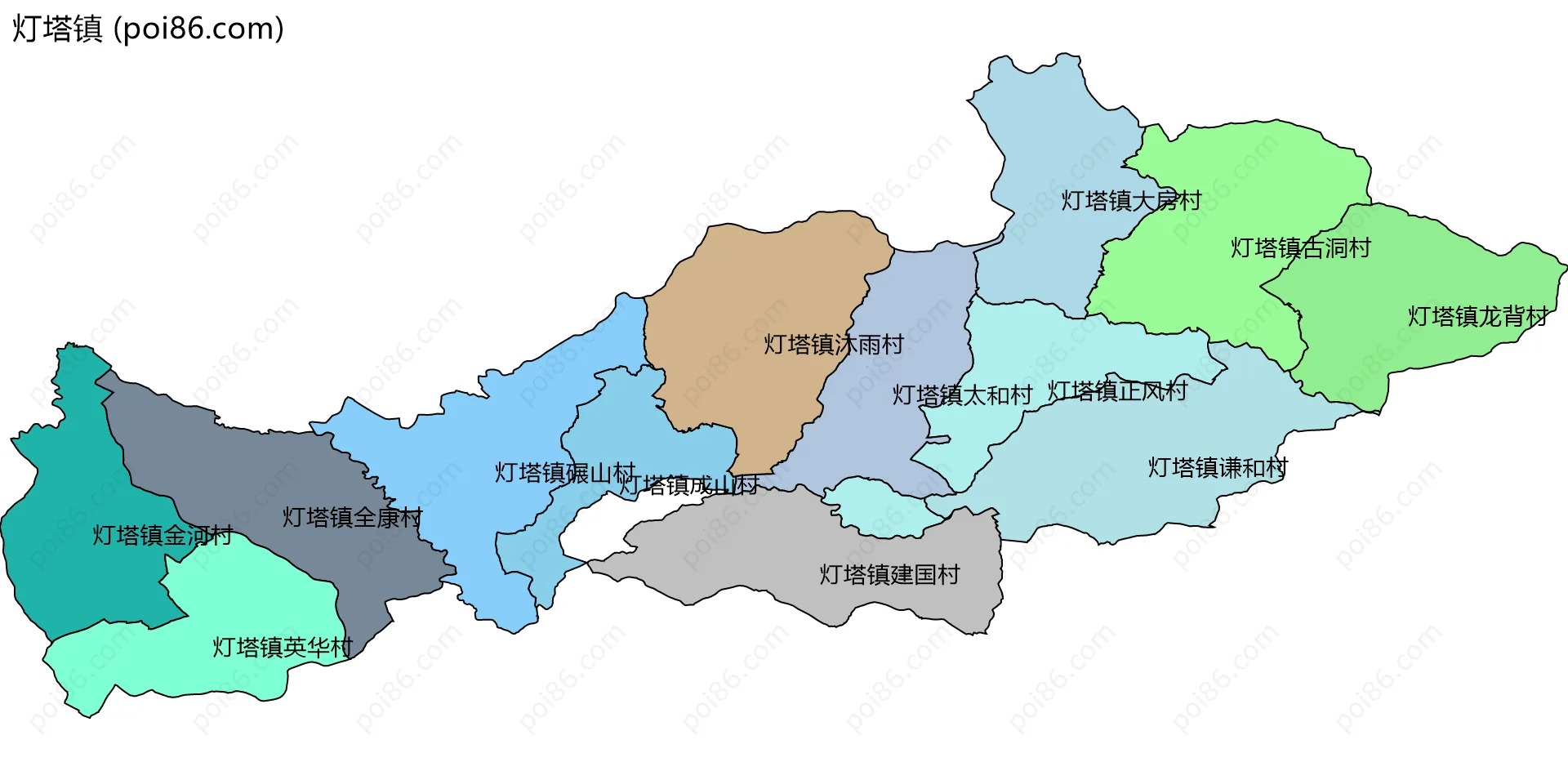 灯塔镇边界地图(五级行政区划)