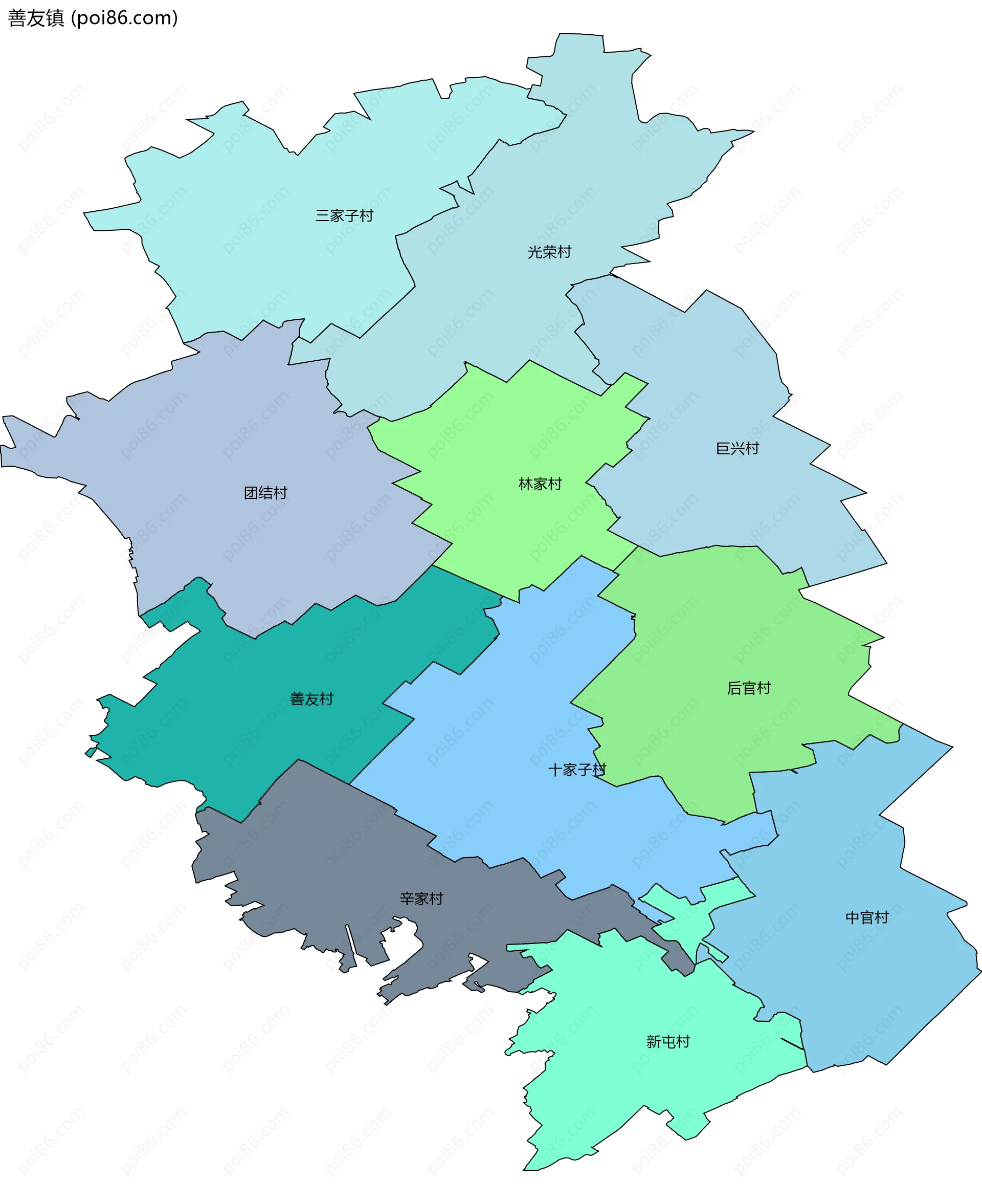 善友镇边界地图(五级行政区划)