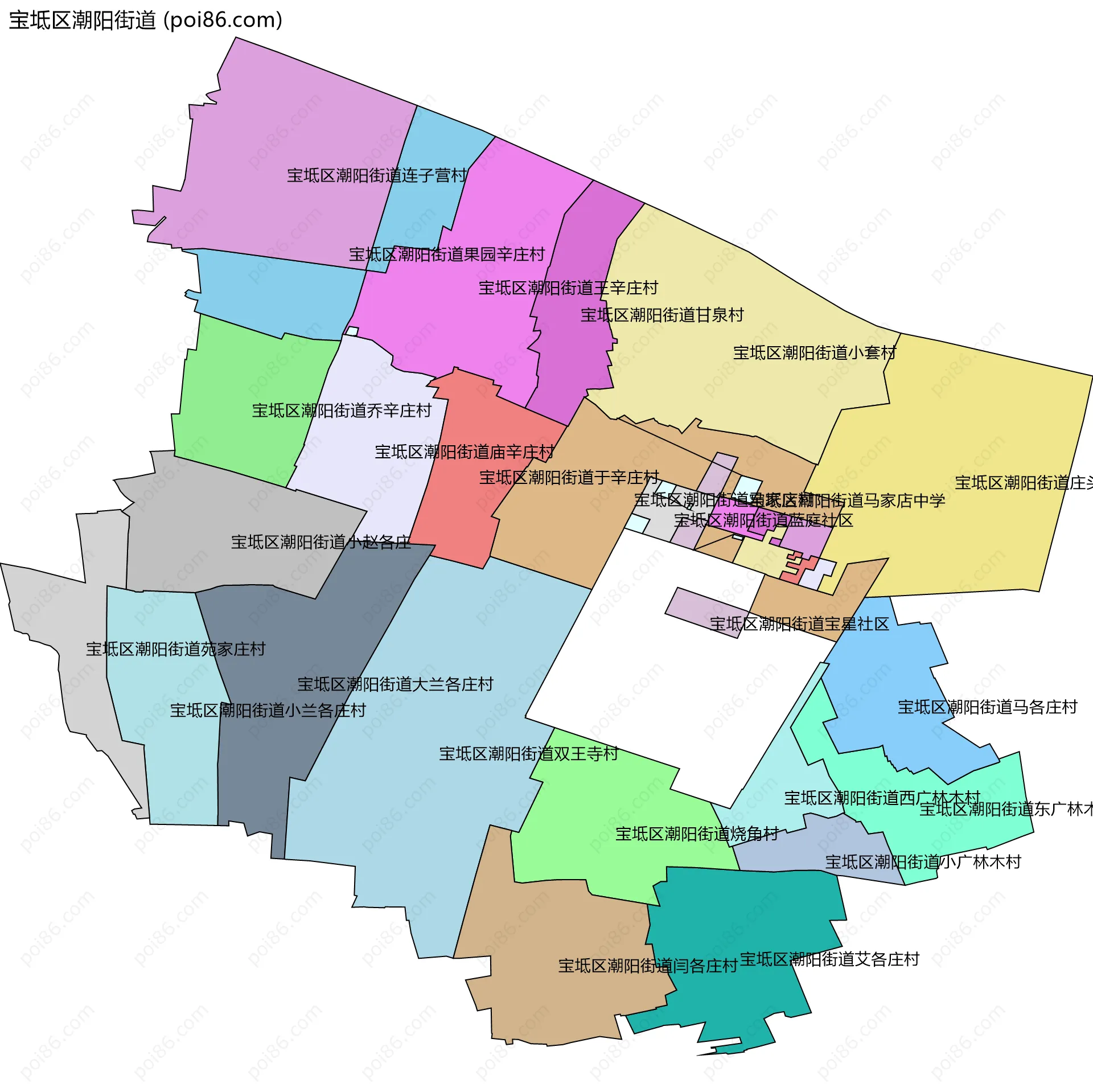 宝坻区潮阳街道边界地图(五级行政区划)