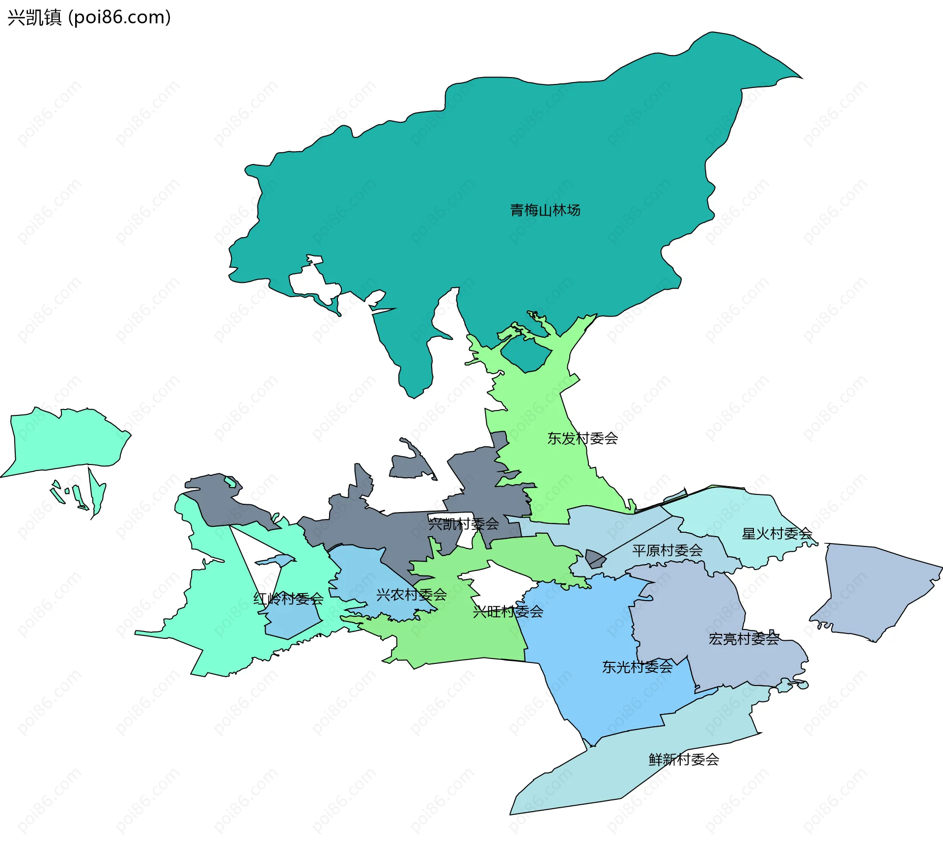 兴凯镇边界地图(五级行政区划)