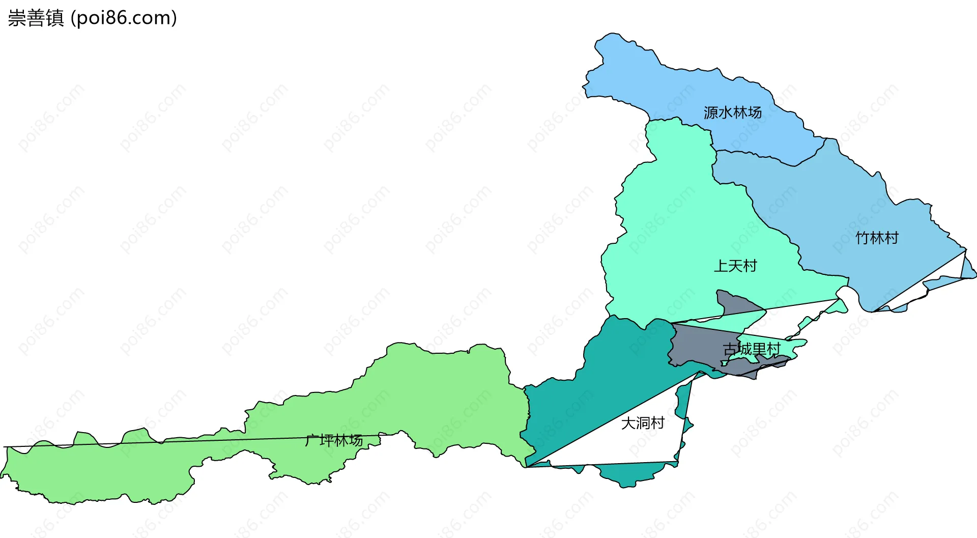 崇善镇边界地图(五级行政区划)