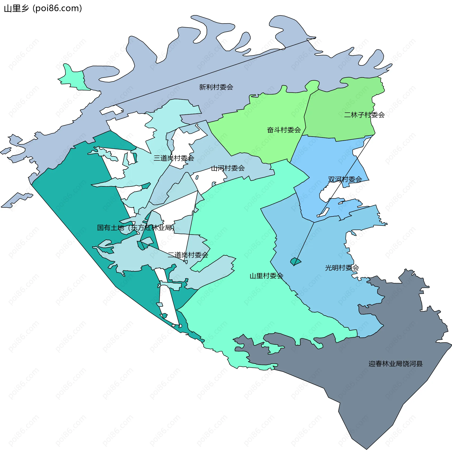 山里乡边界地图(五级行政区划)