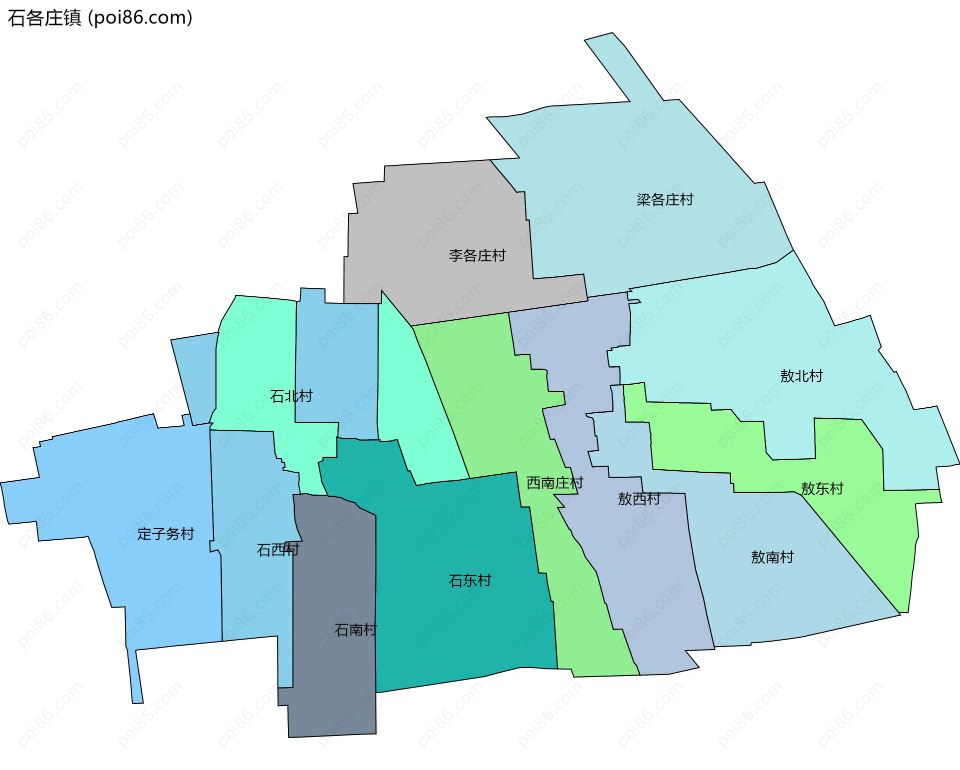 石各庄镇边界地图(五级行政区划)
