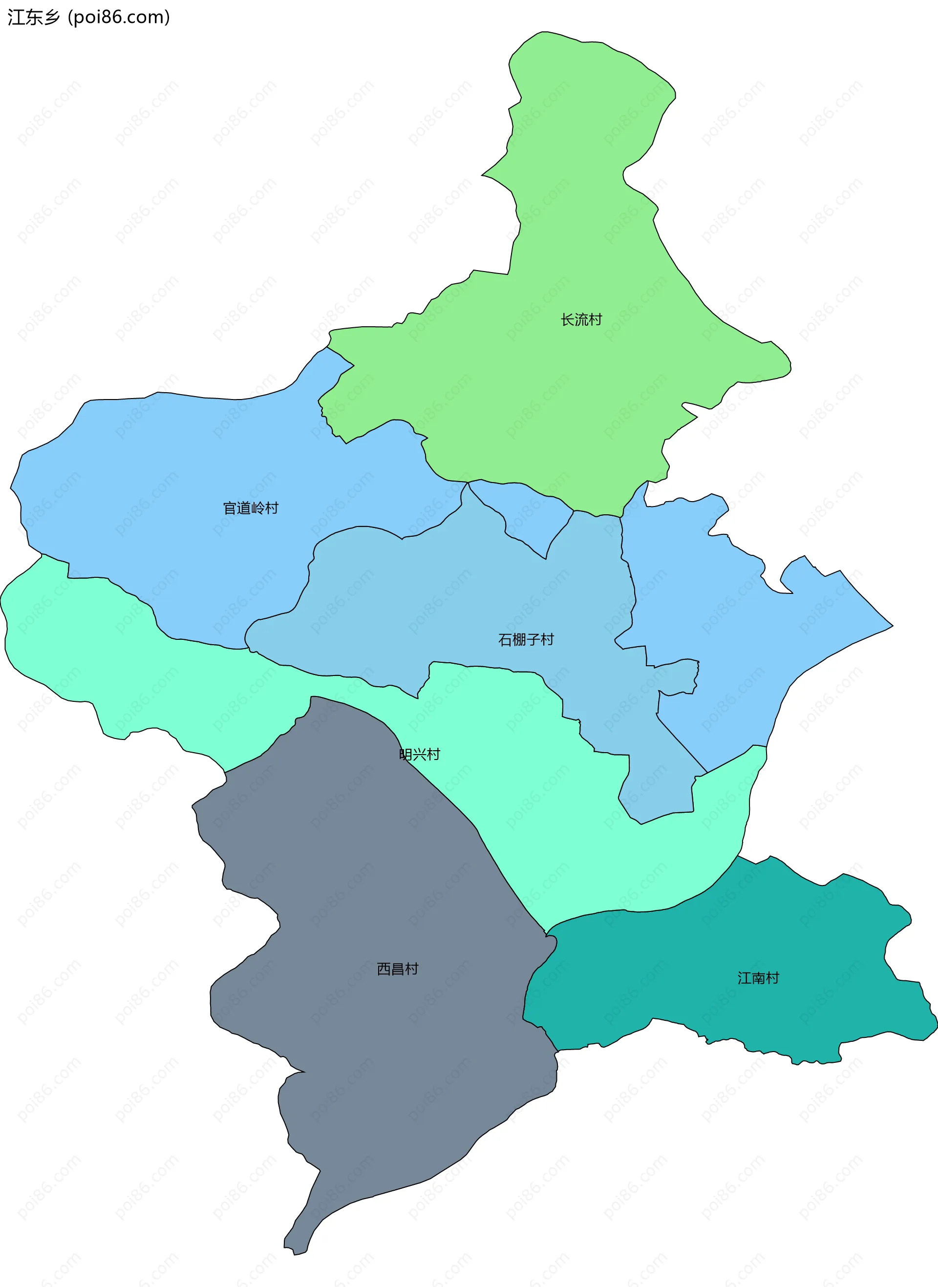 江东乡边界地图(五级行政区划)