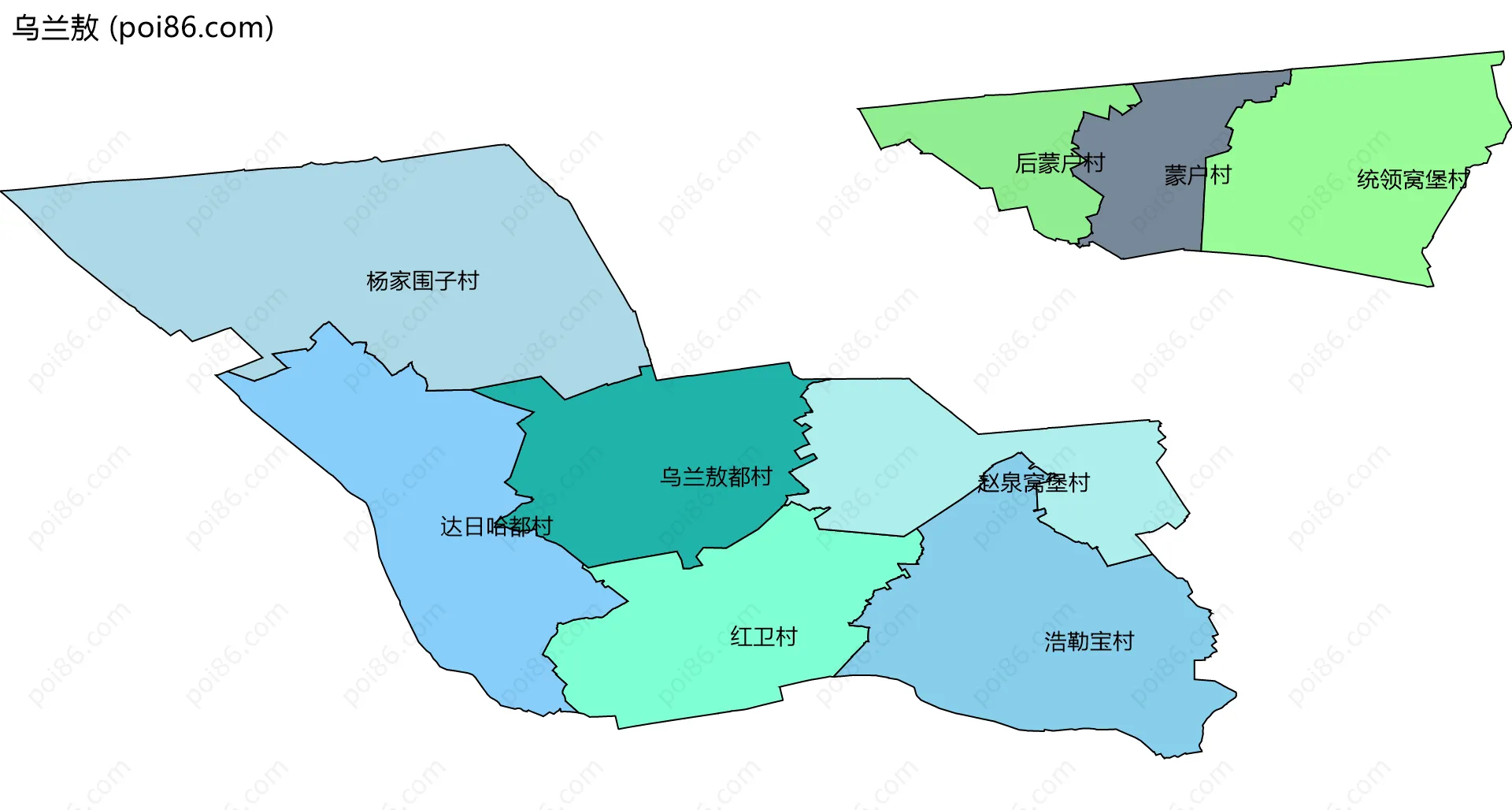 乌兰敖边界地图(五级行政区划)