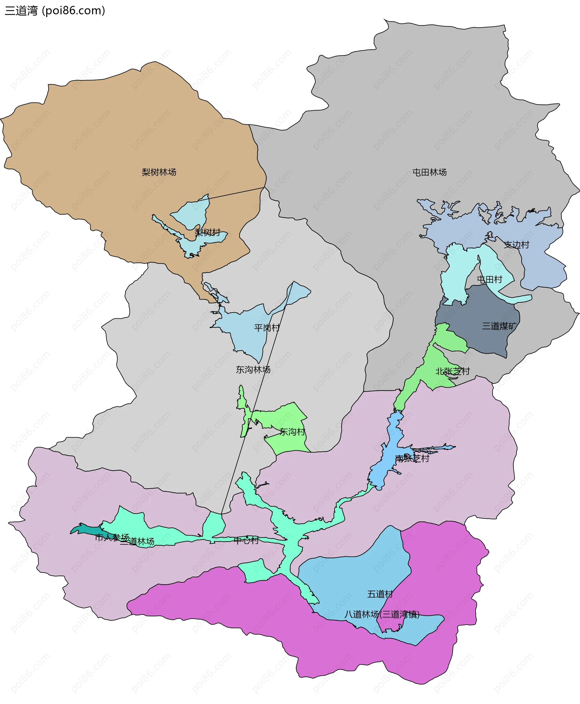 三道湾边界地图(五级行政区划)