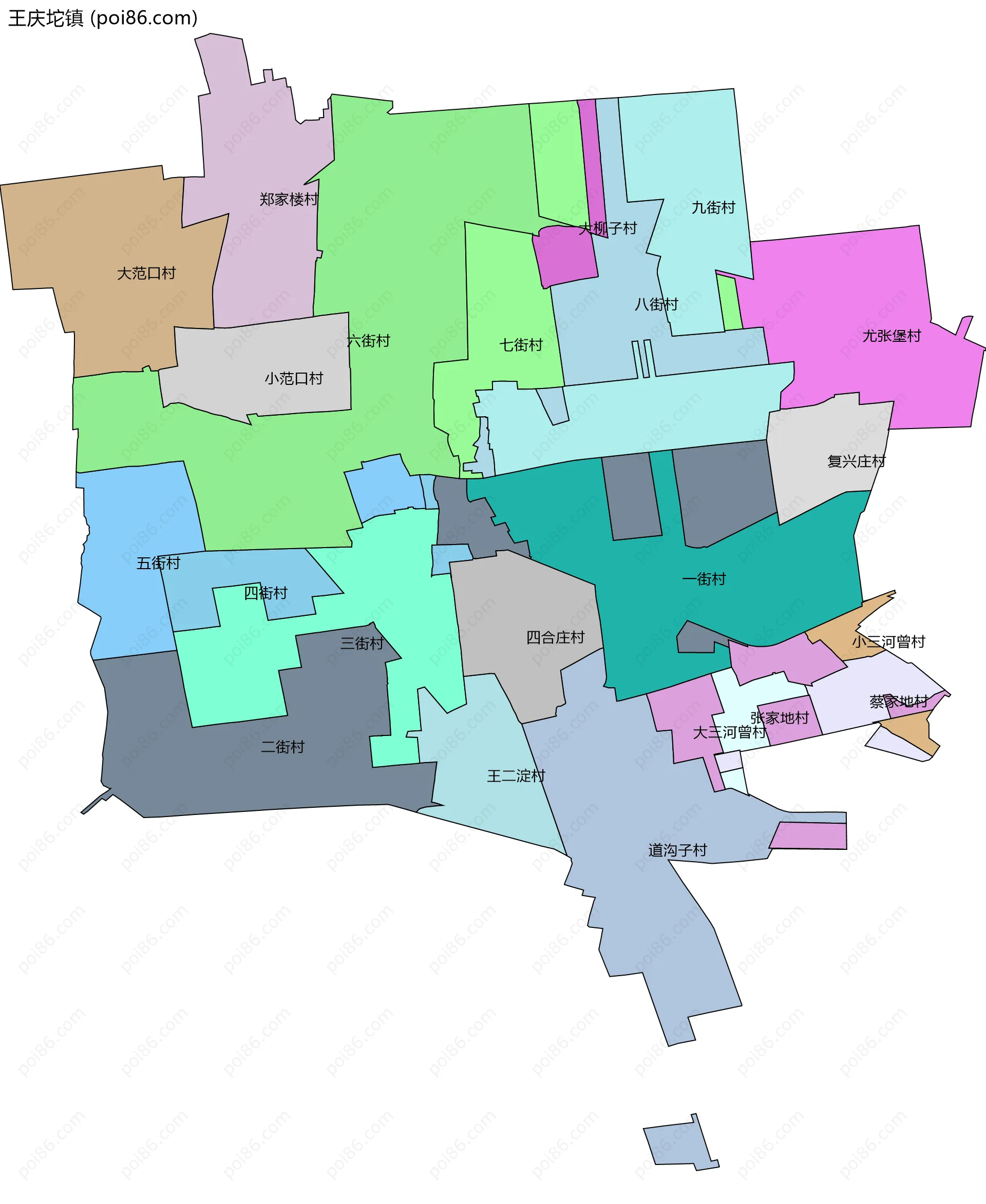 王庆坨镇边界地图(五级行政区划)