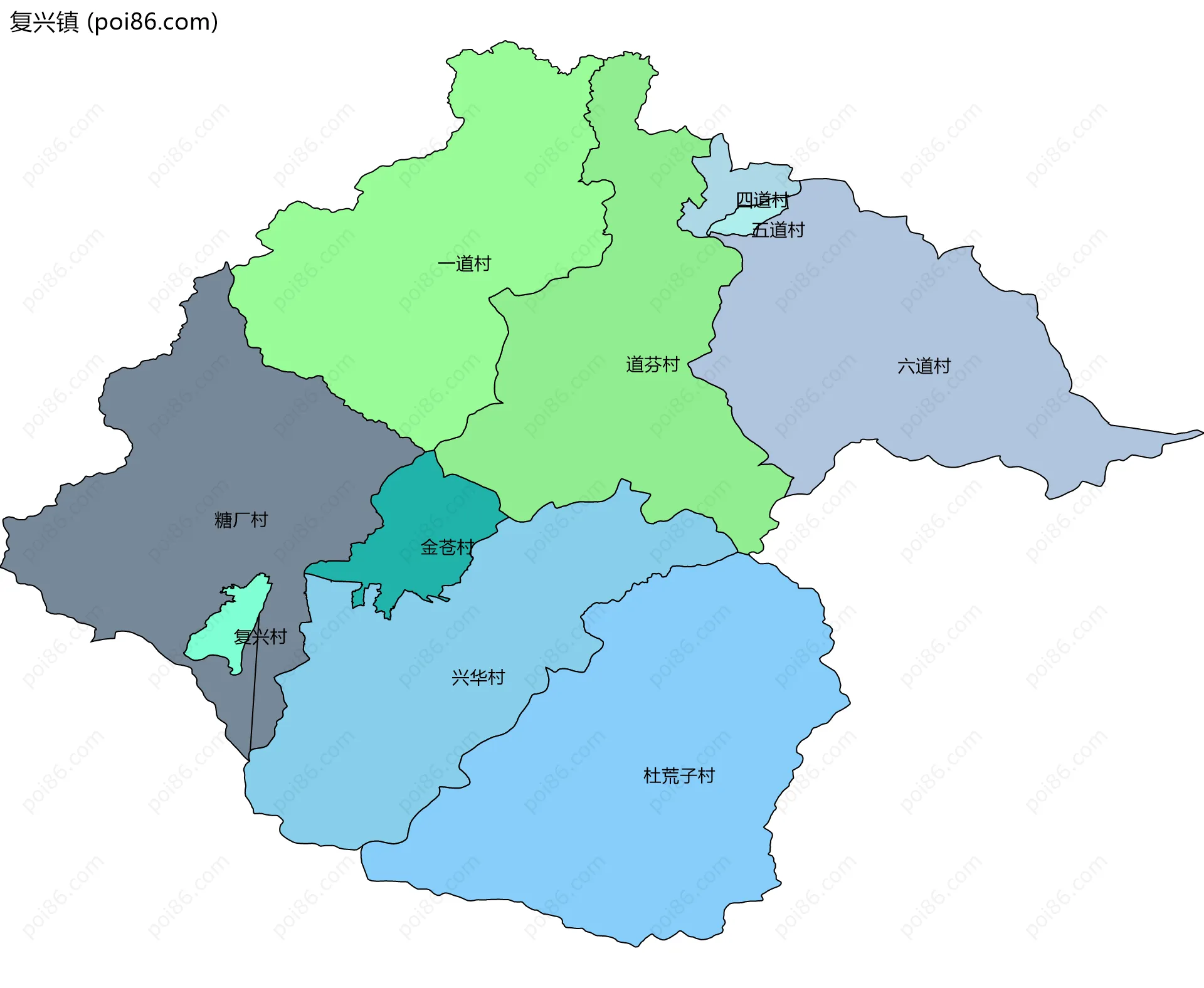 复兴镇边界地图(五级行政区划)