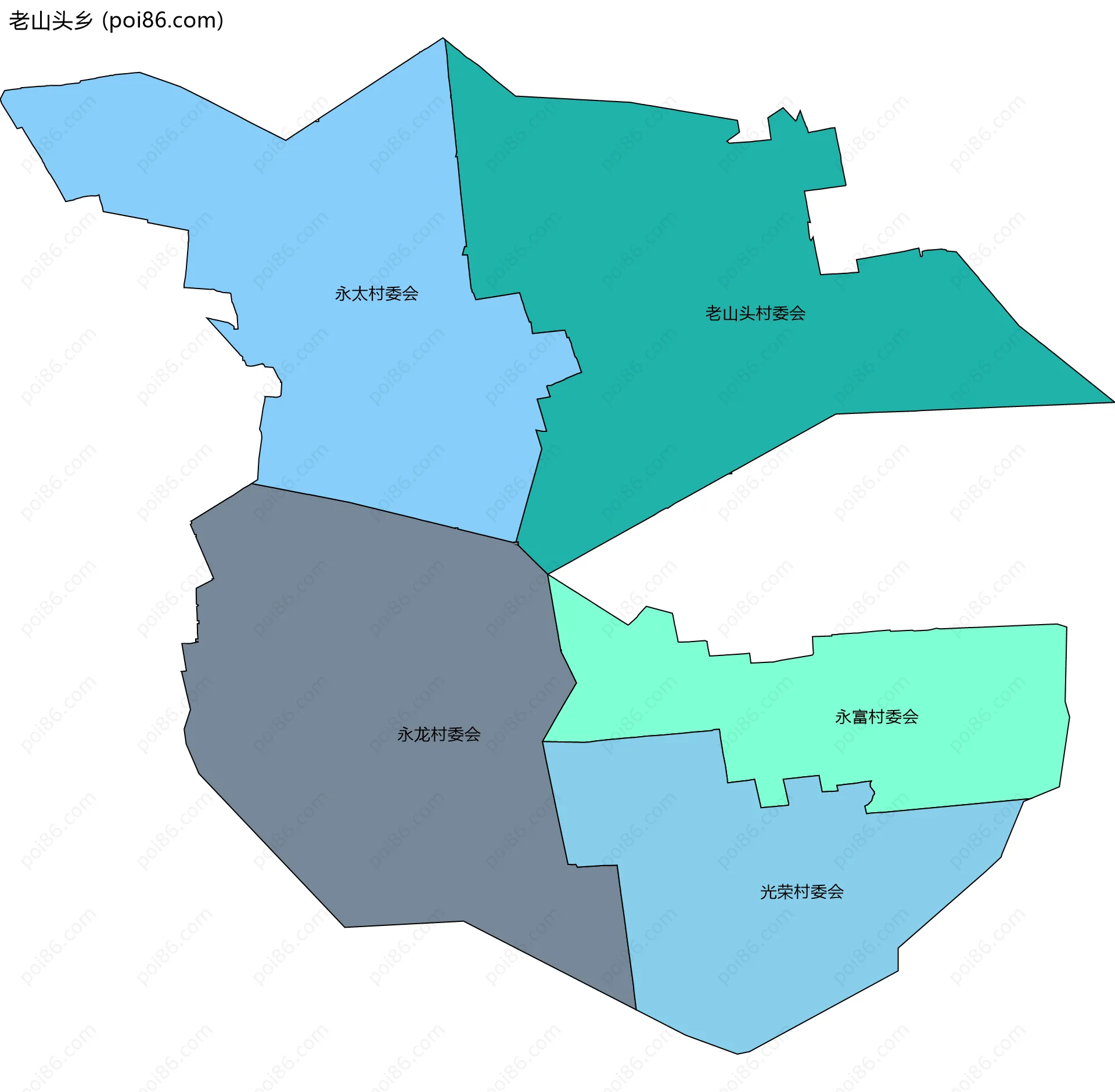 老山头乡边界地图(五级行政区划)