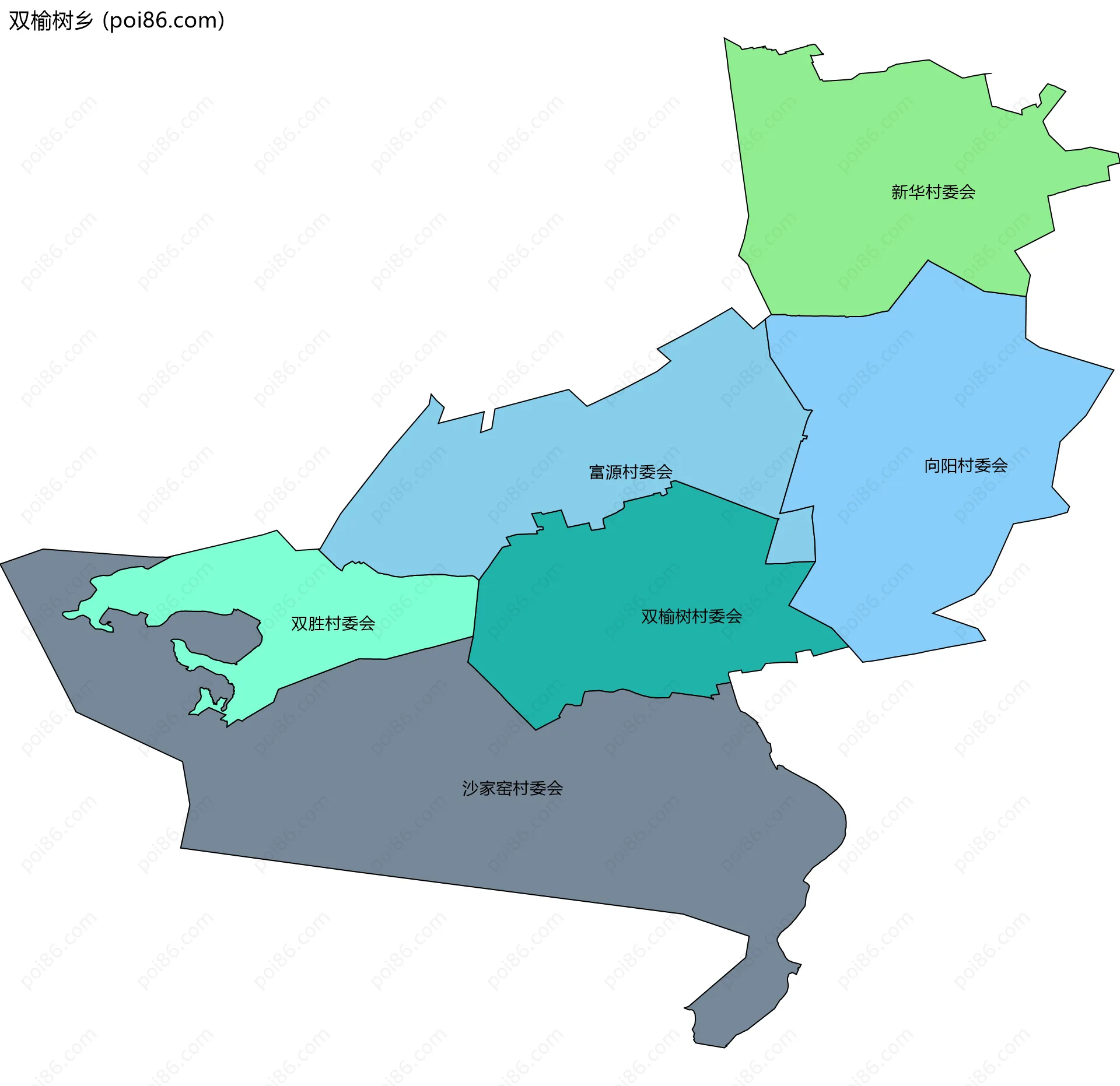 双榆树乡边界地图(五级行政区划)