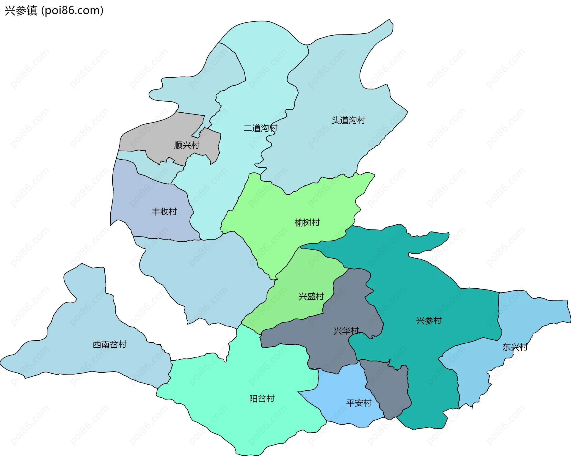 兴参镇边界地图(五级行政区划)