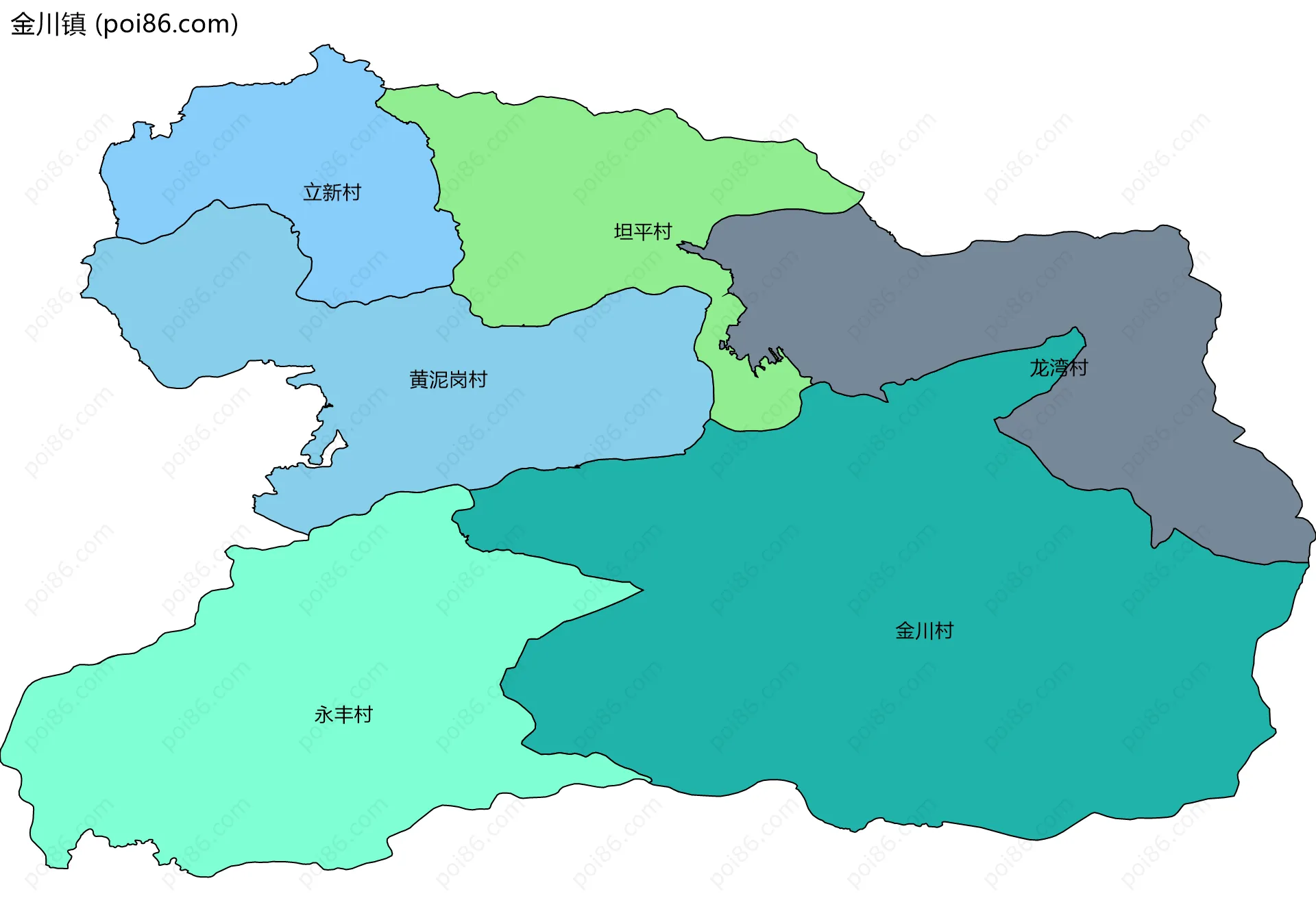 金川镇边界地图(五级行政区划)