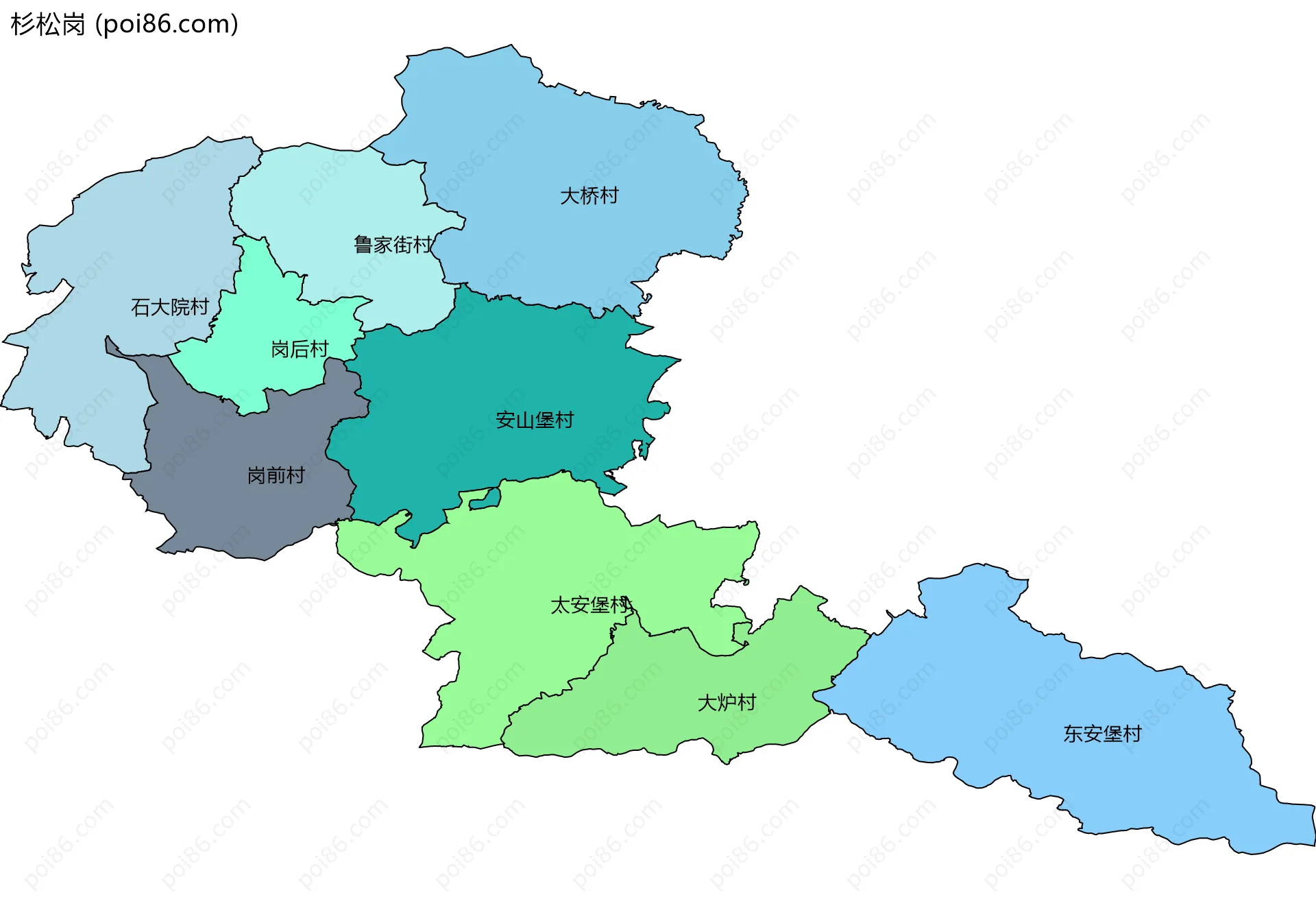 杉松岗边界地图(五级行政区划)