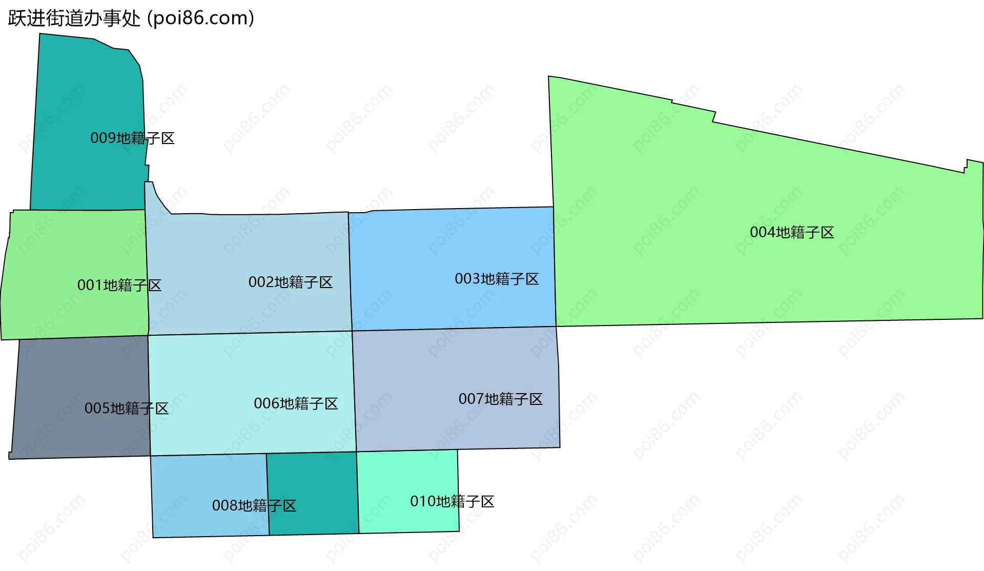 跃进街道办事处边界地图(五级行政区划)