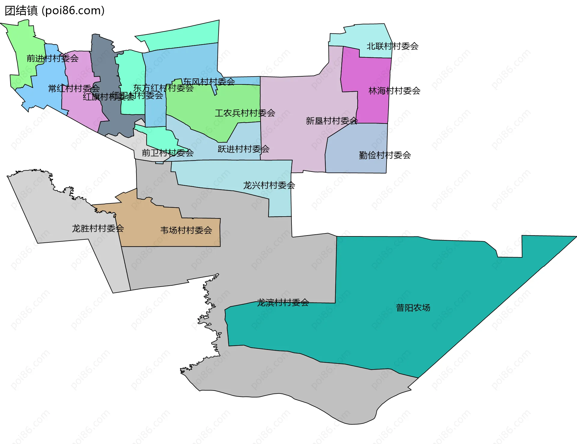 团结镇边界地图(五级行政区划)