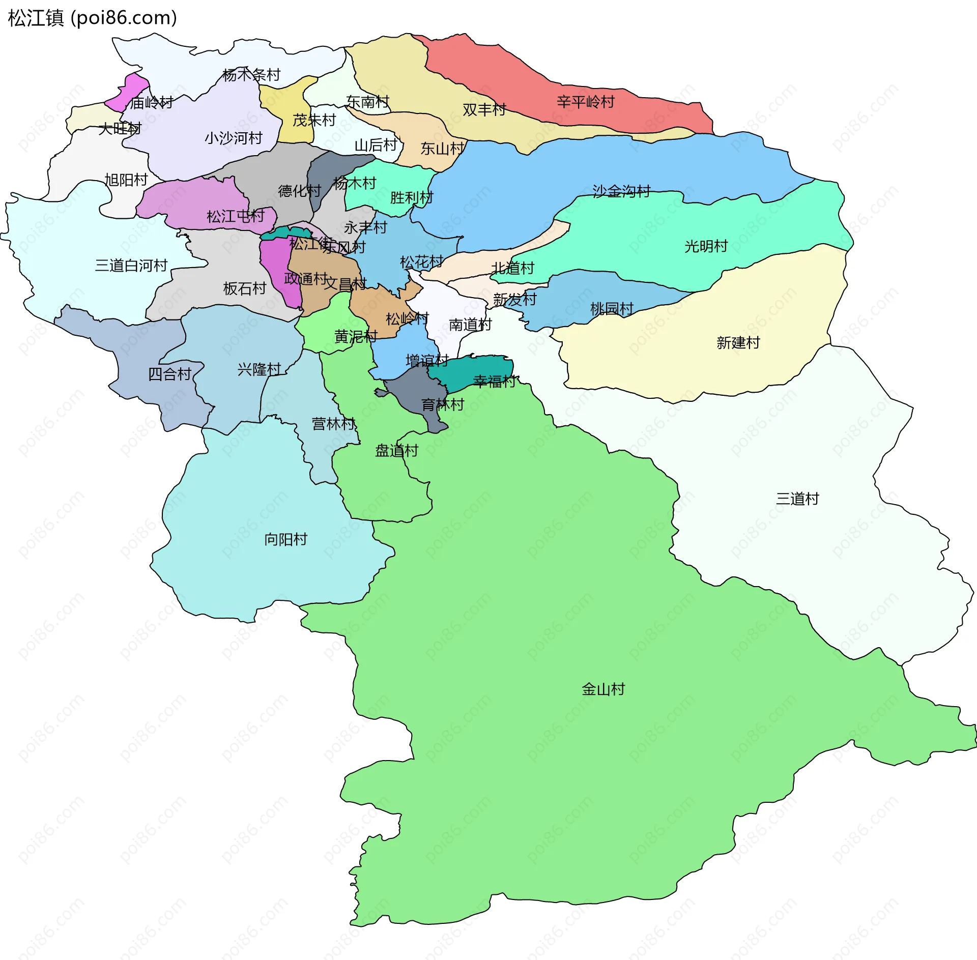 松江镇边界地图(五级行政区划)