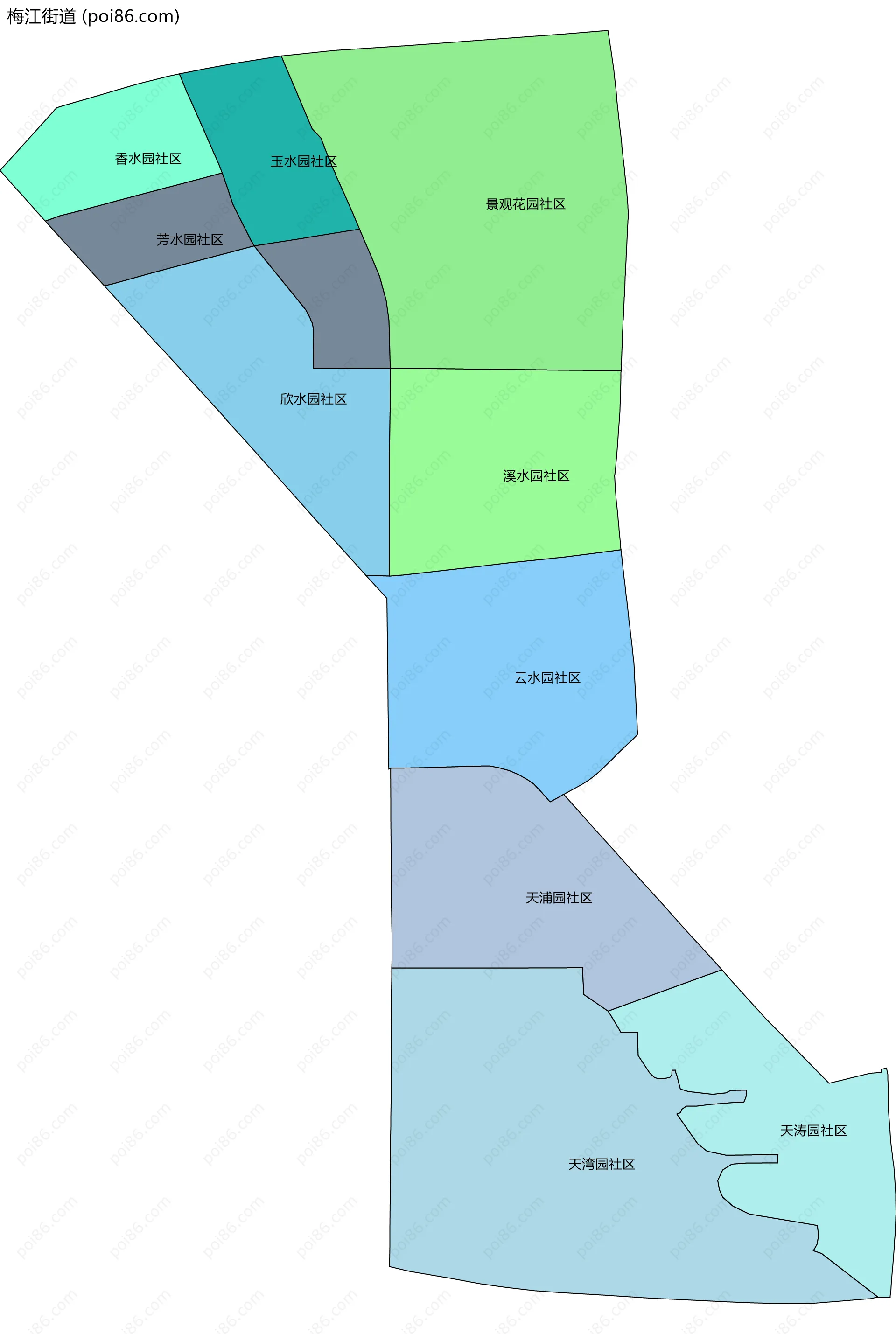 梅江街道边界地图(五级行政区划)