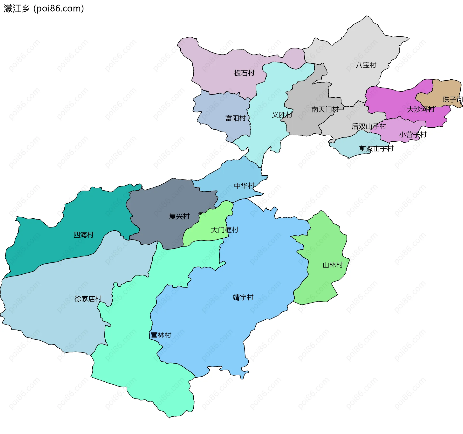 濛江乡边界地图(五级行政区划)