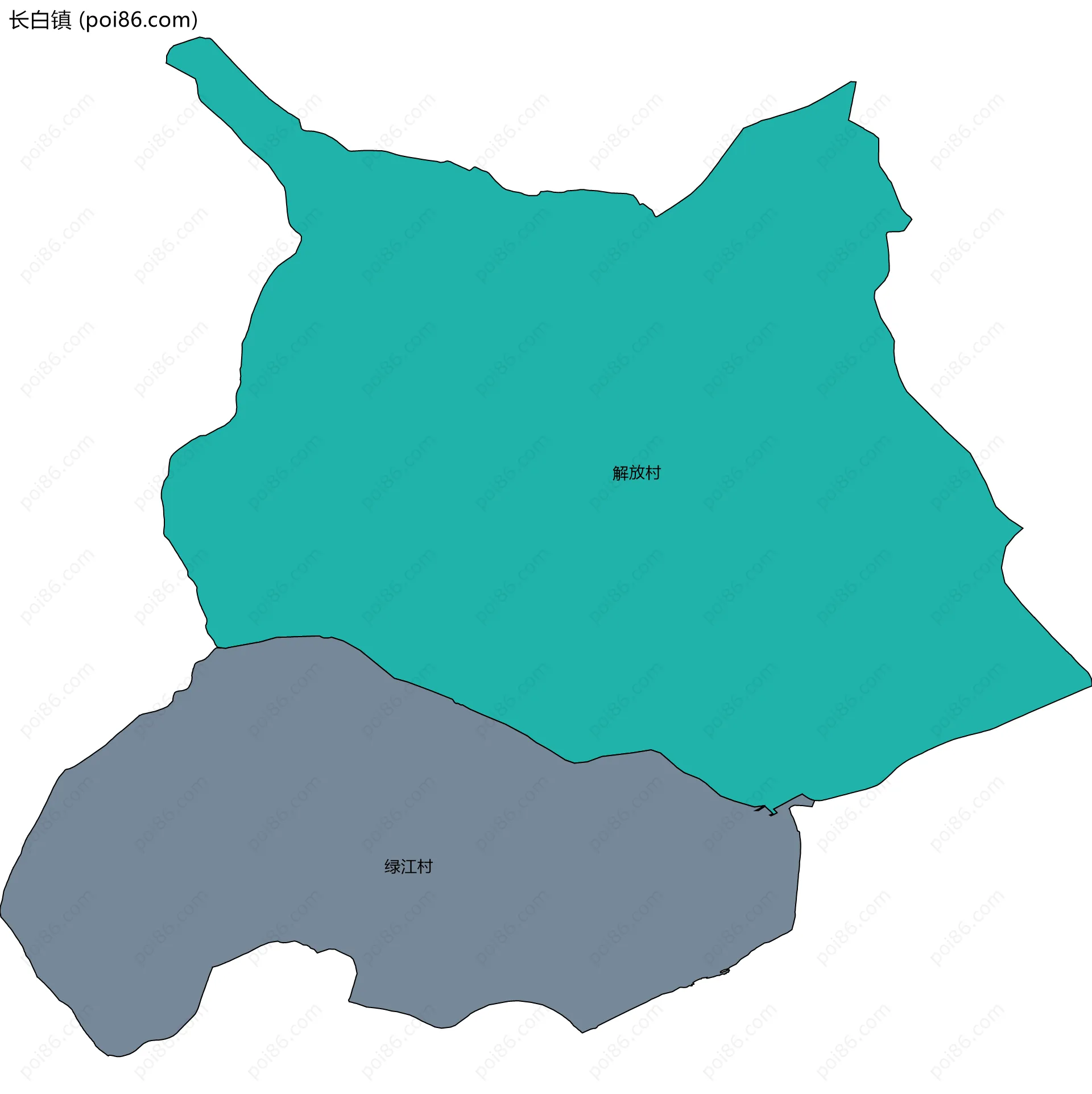 长白镇边界地图(五级行政区划)