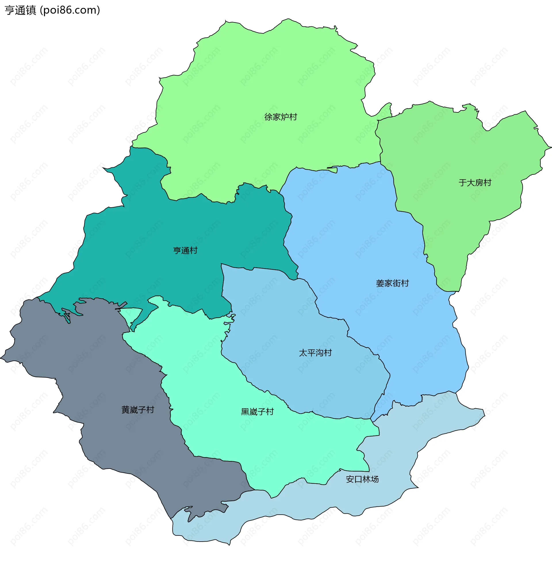 亨通镇边界地图(五级行政区划)