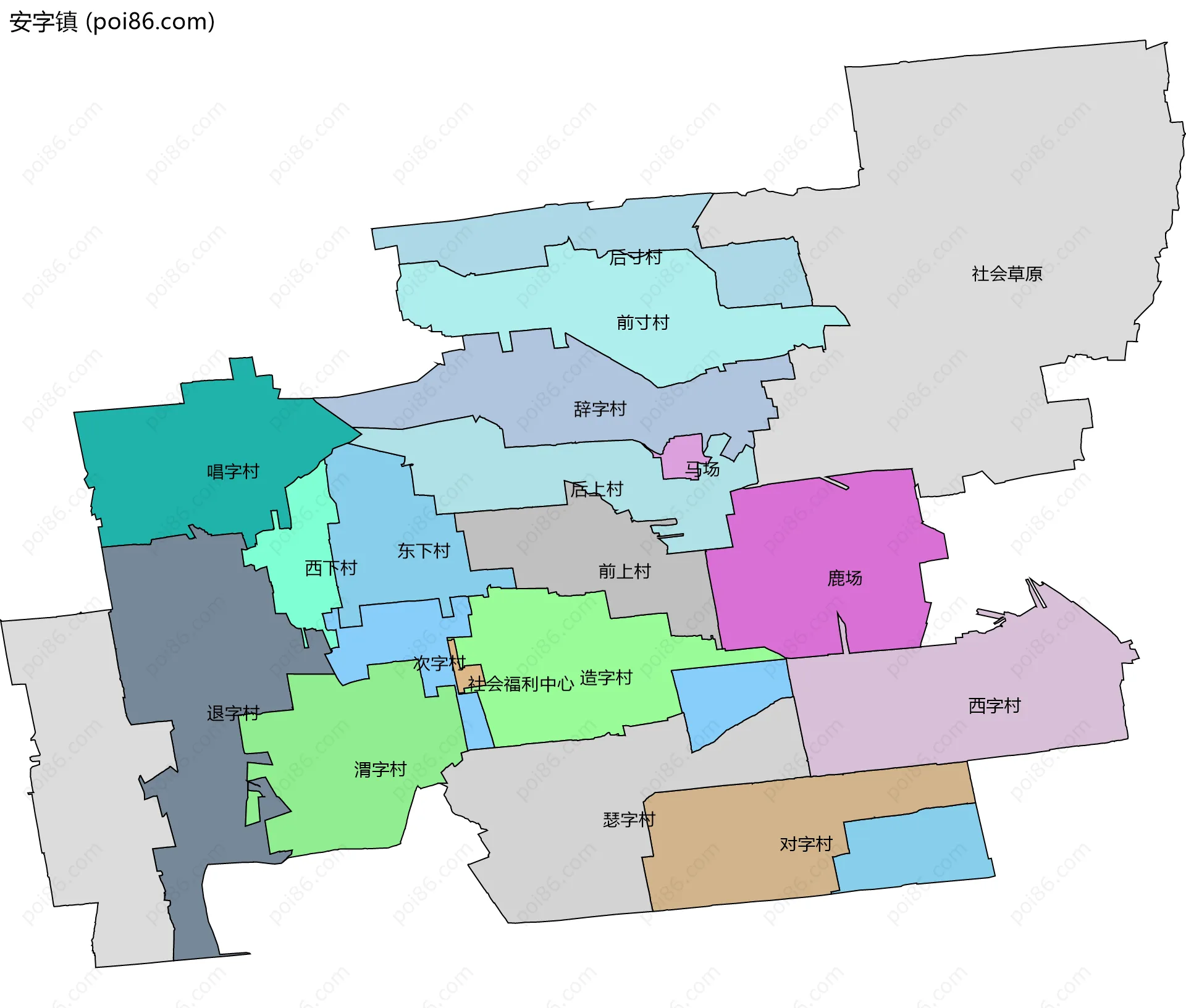 安字镇边界地图(五级行政区划)
