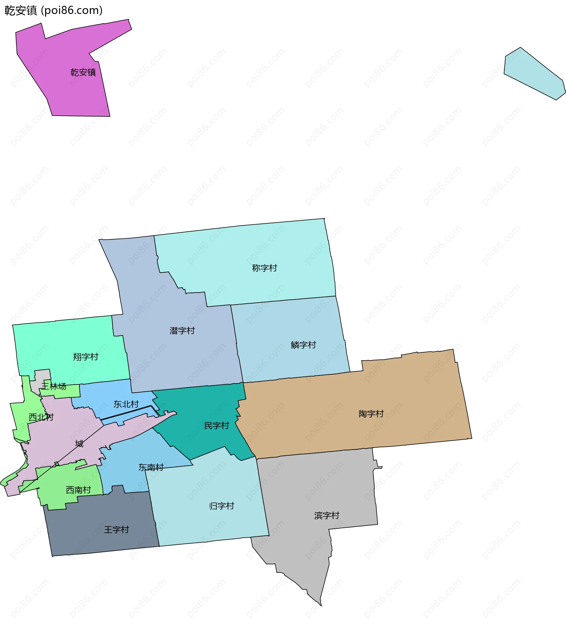 乾安镇边界地图(五级行政区划)