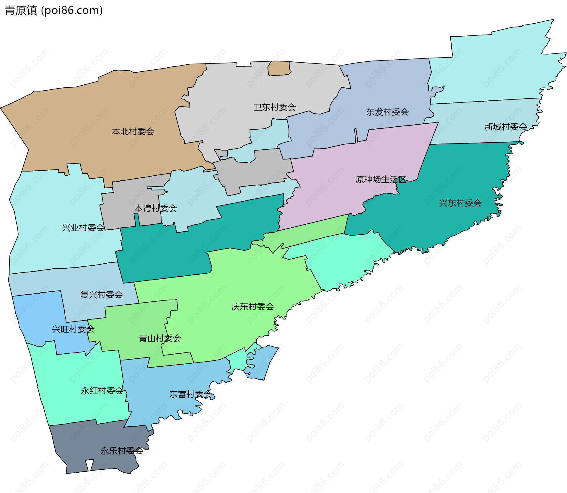 青原镇边界地图(五级行政区划)