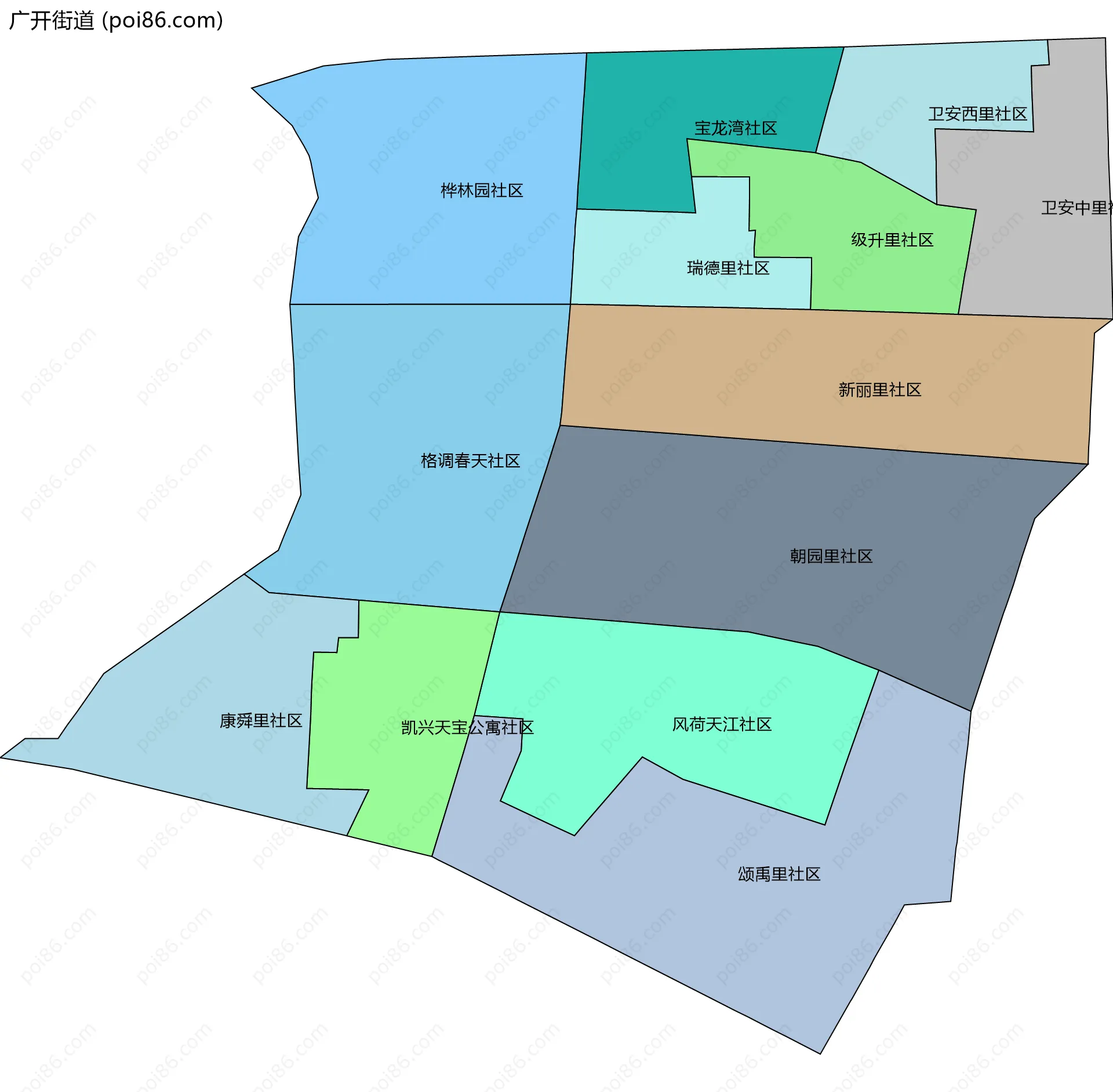 广开街道边界地图(五级行政区划)
