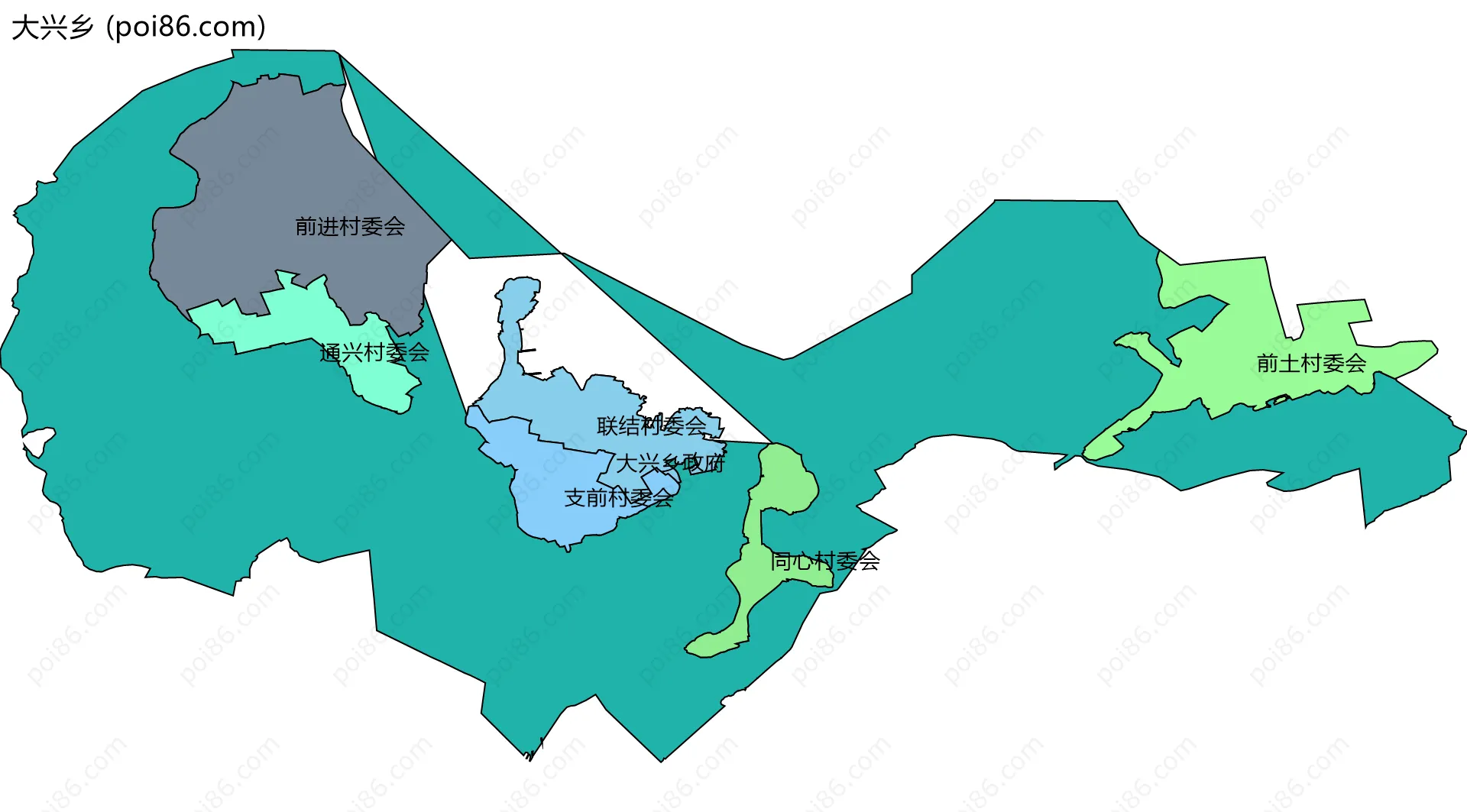 大兴乡边界地图(五级行政区划)