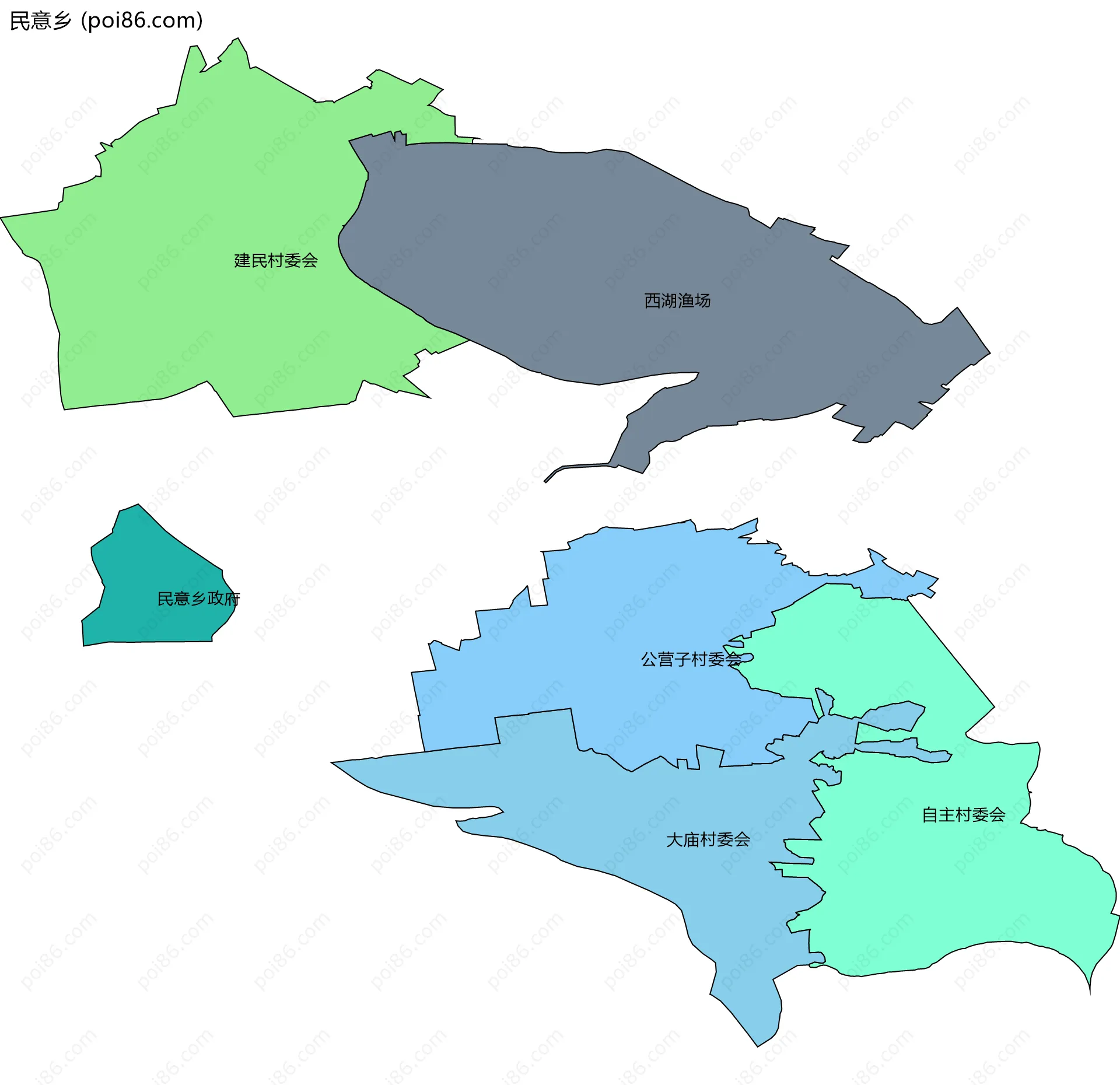 民意乡边界地图(五级行政区划)