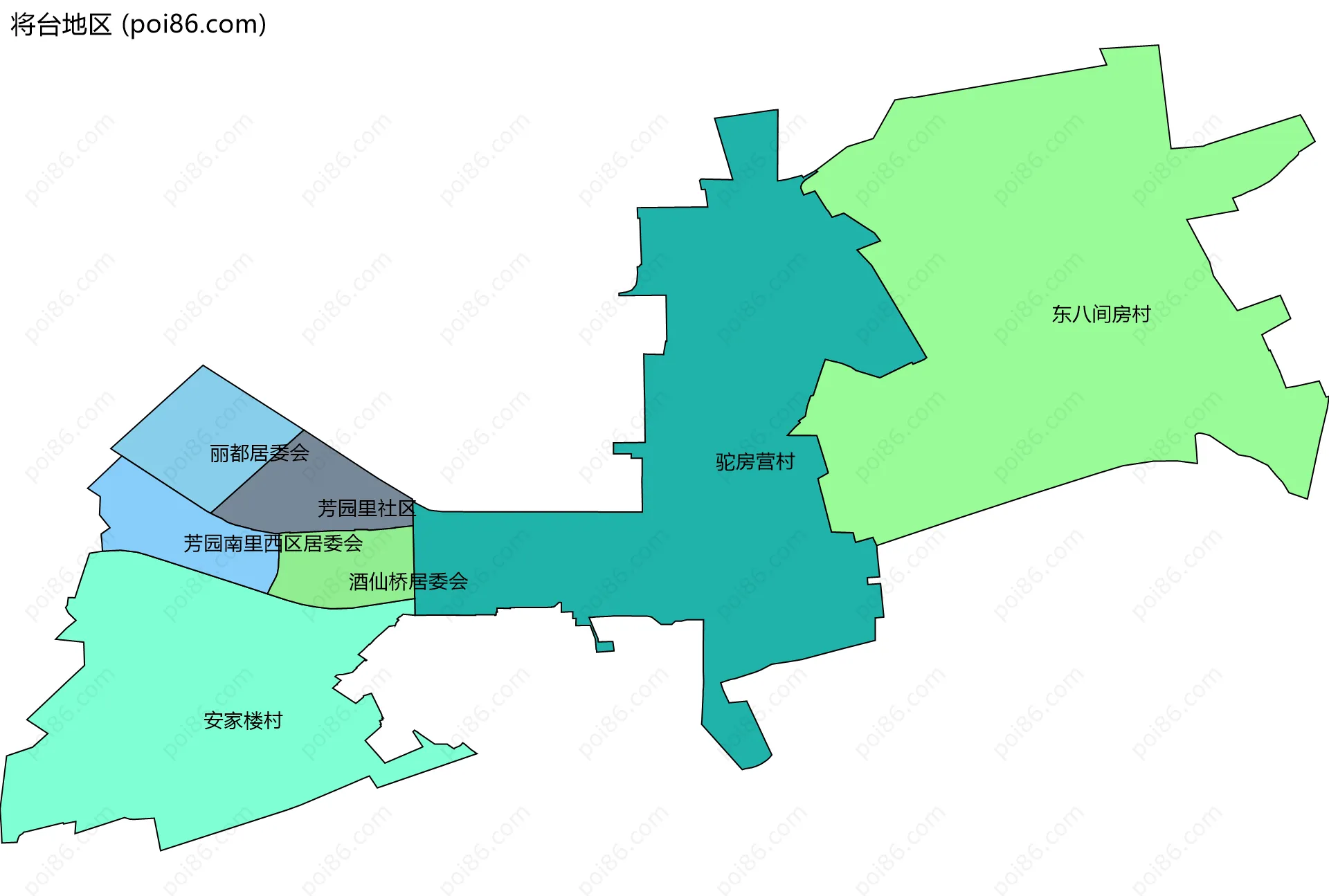 将台地区边界地图(五级行政区划)