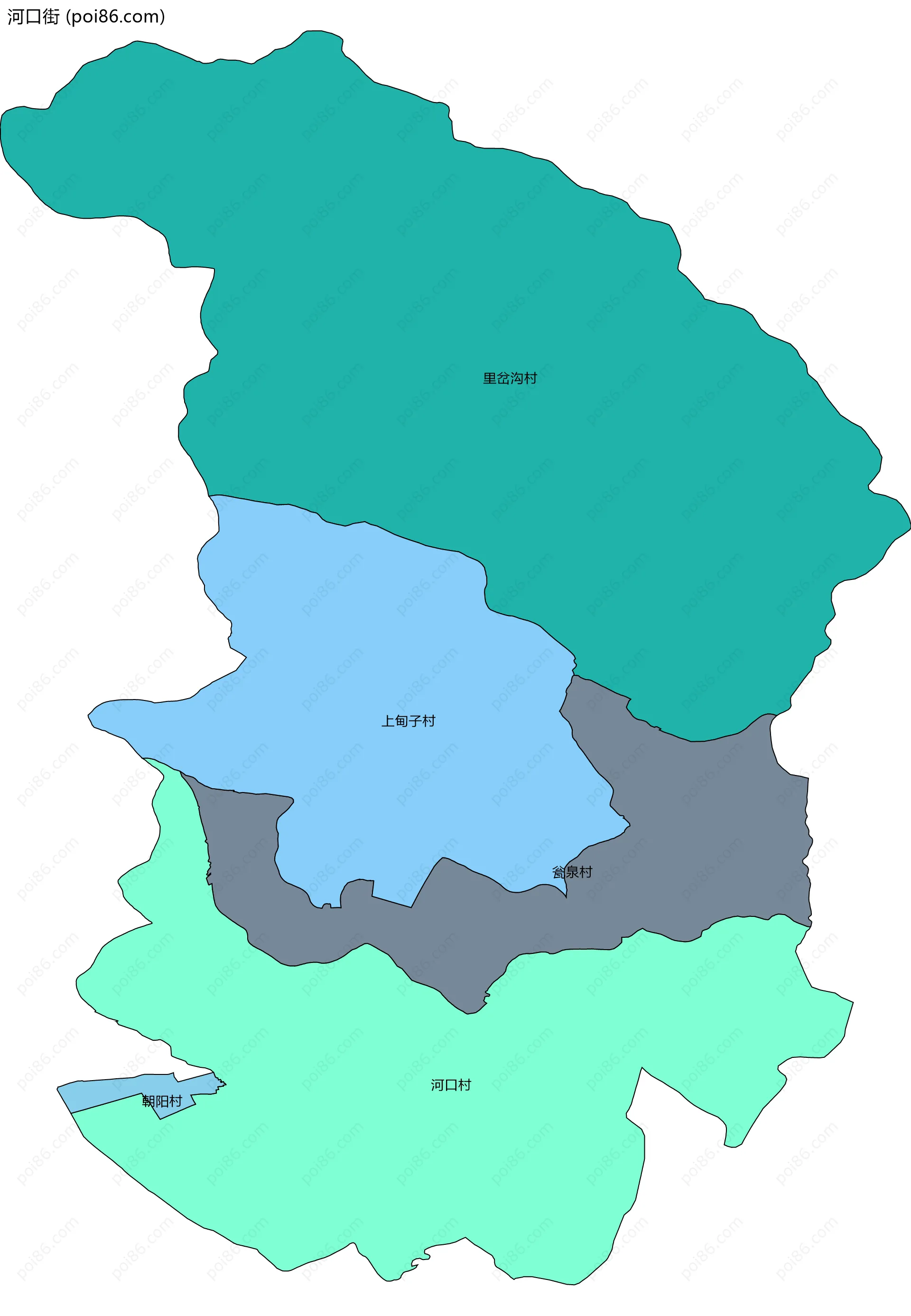 河口街边界地图(五级行政区划)