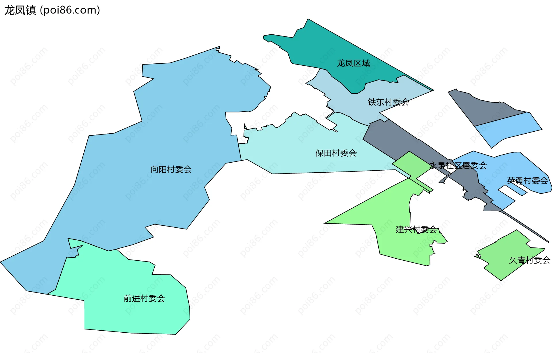 龙凤镇边界地图(五级行政区划)