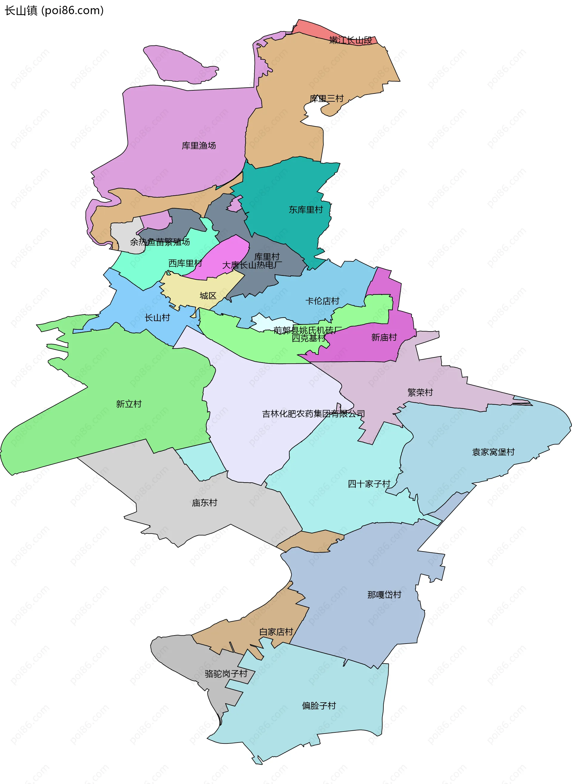 长山镇边界地图(五级行政区划)