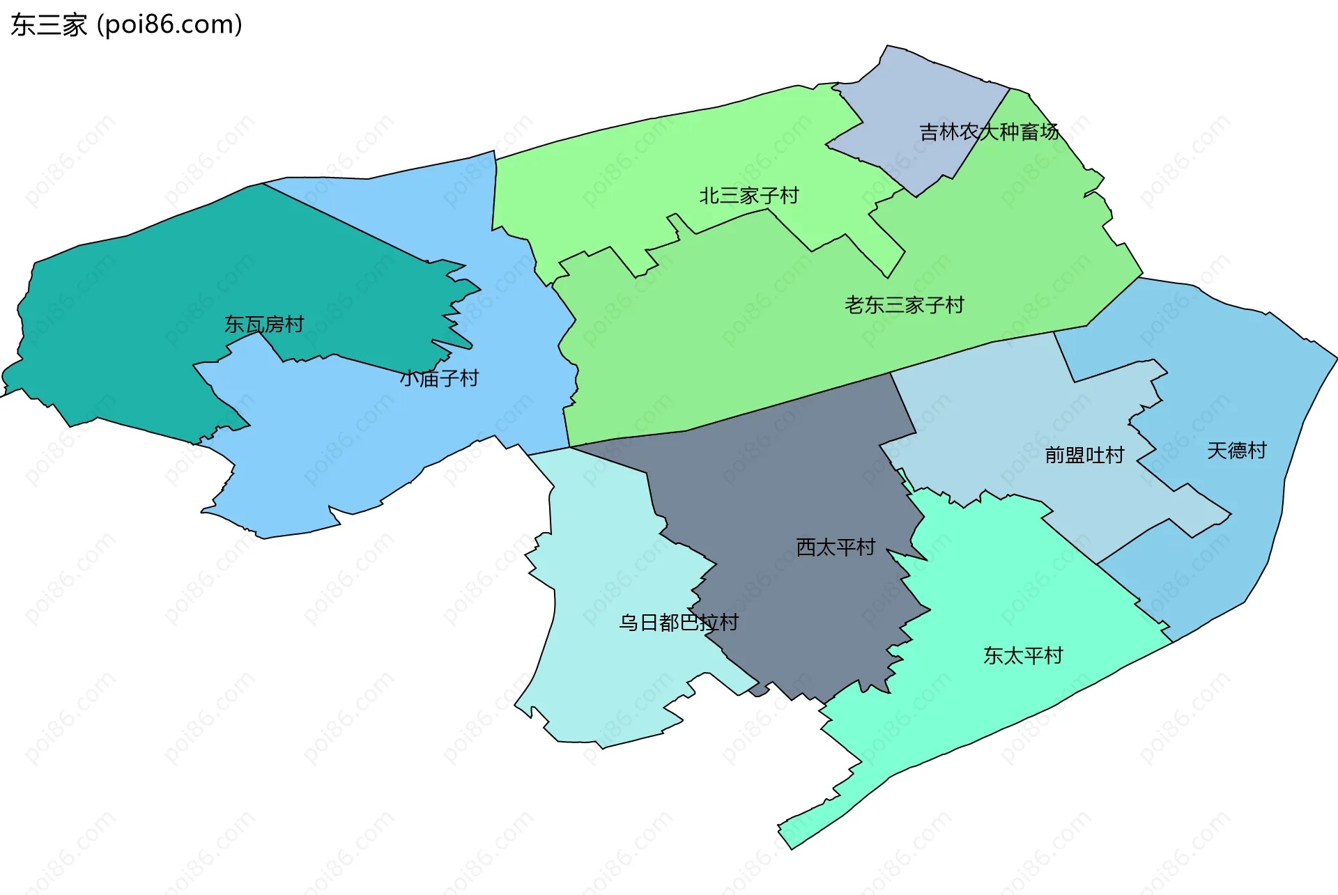 东三家边界地图(五级行政区划)