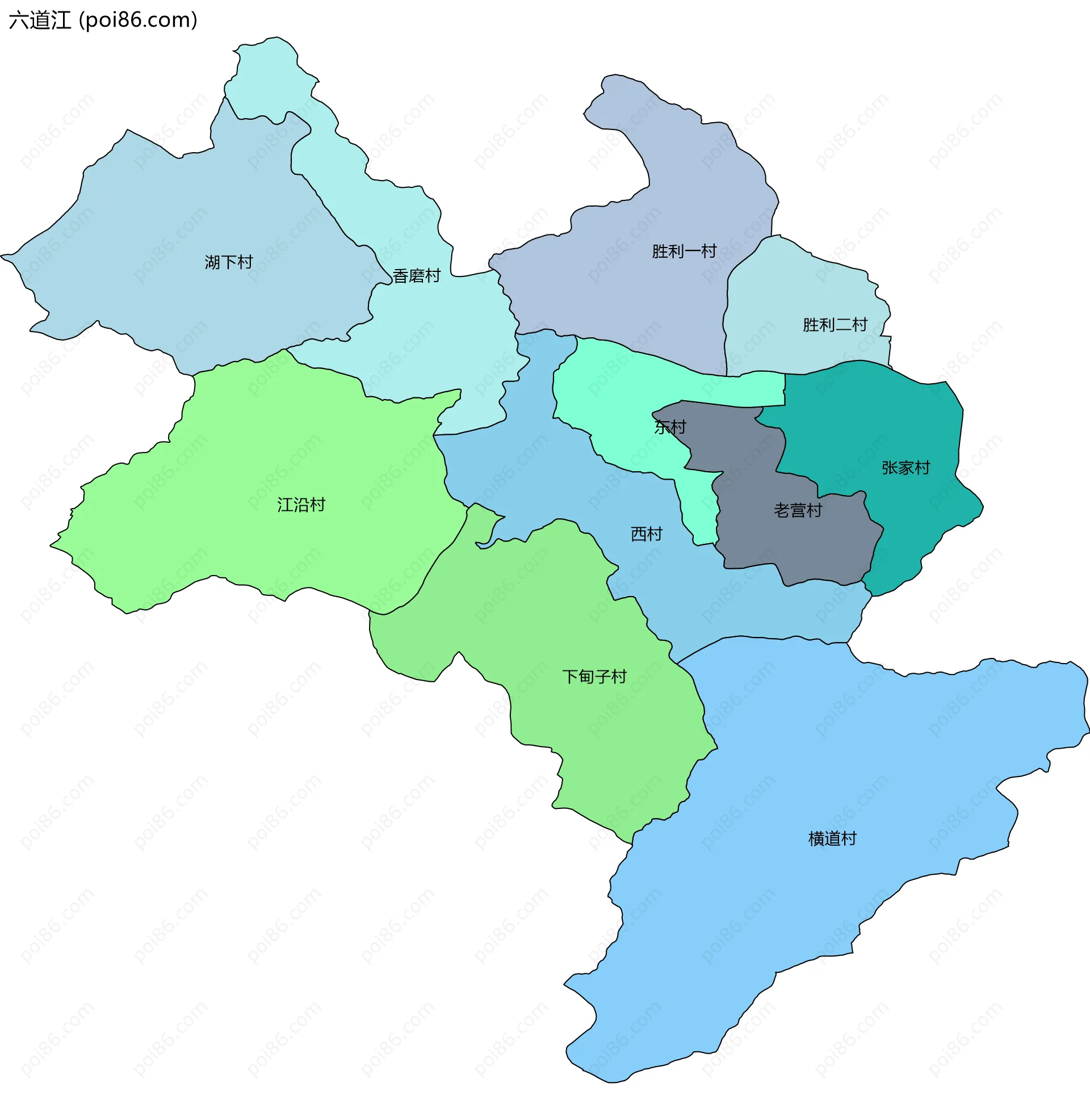 六道江边界地图(五级行政区划)