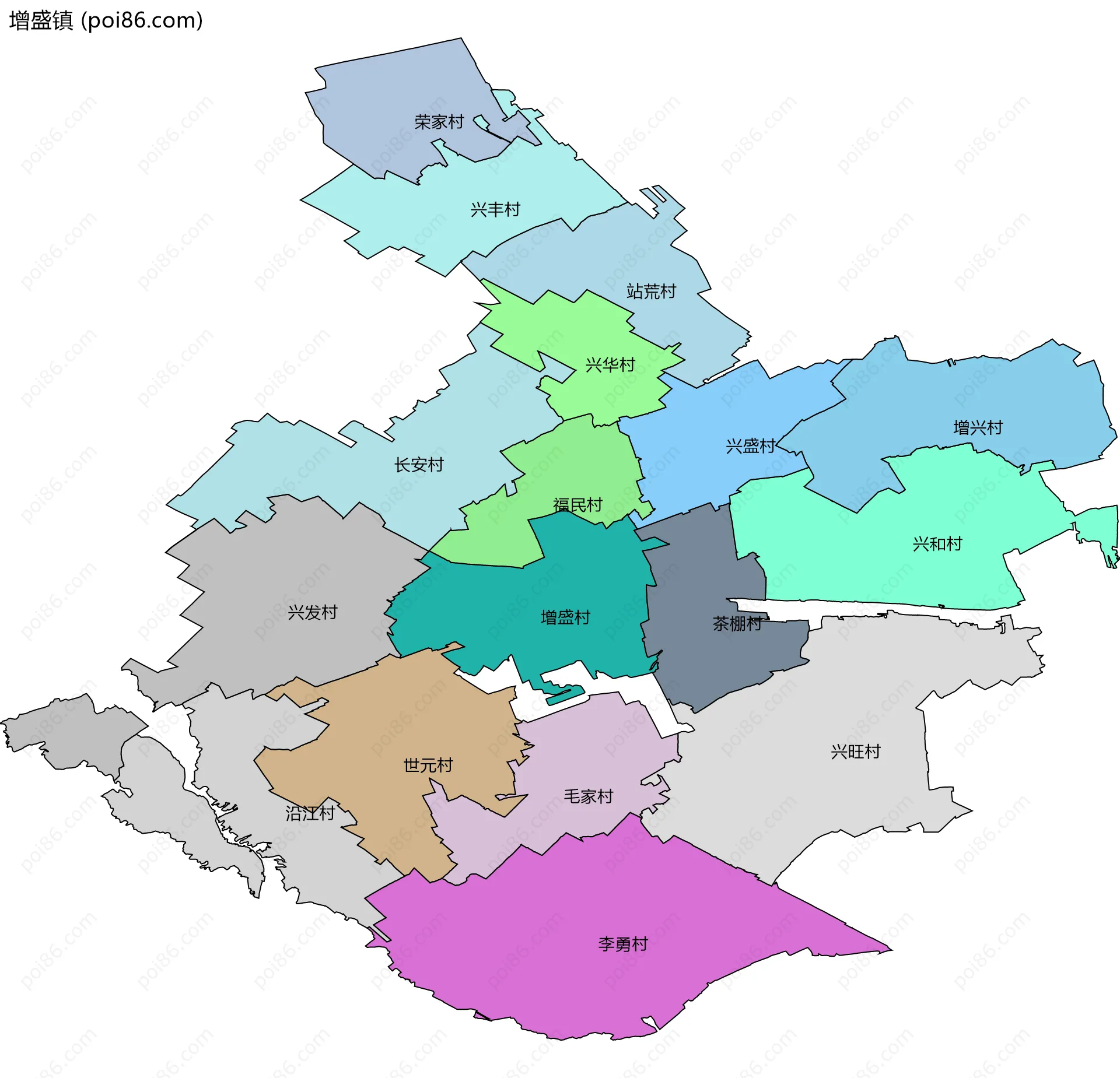 增盛镇边界地图(五级行政区划)
