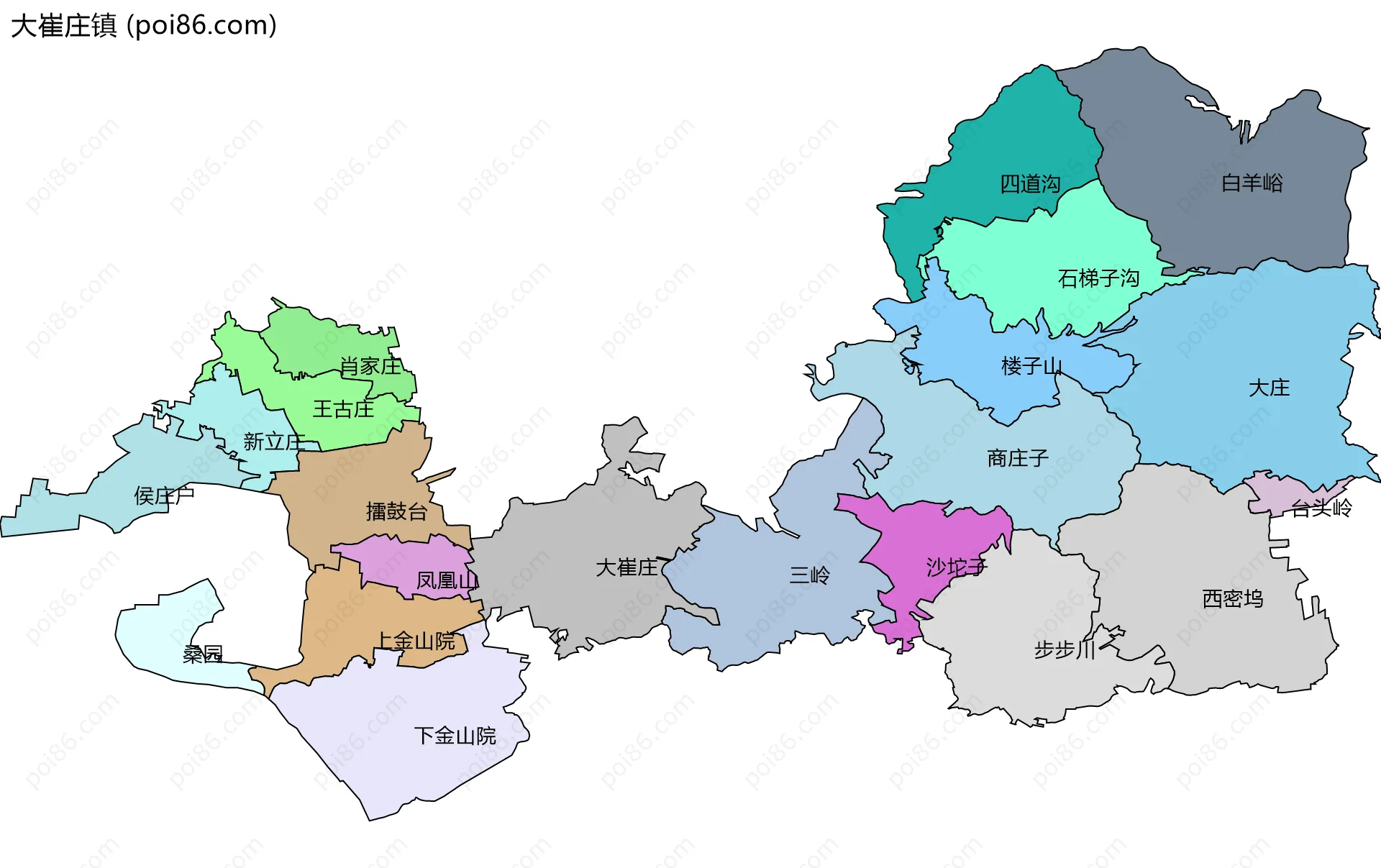 大崔庄镇边界地图(五级行政区划)