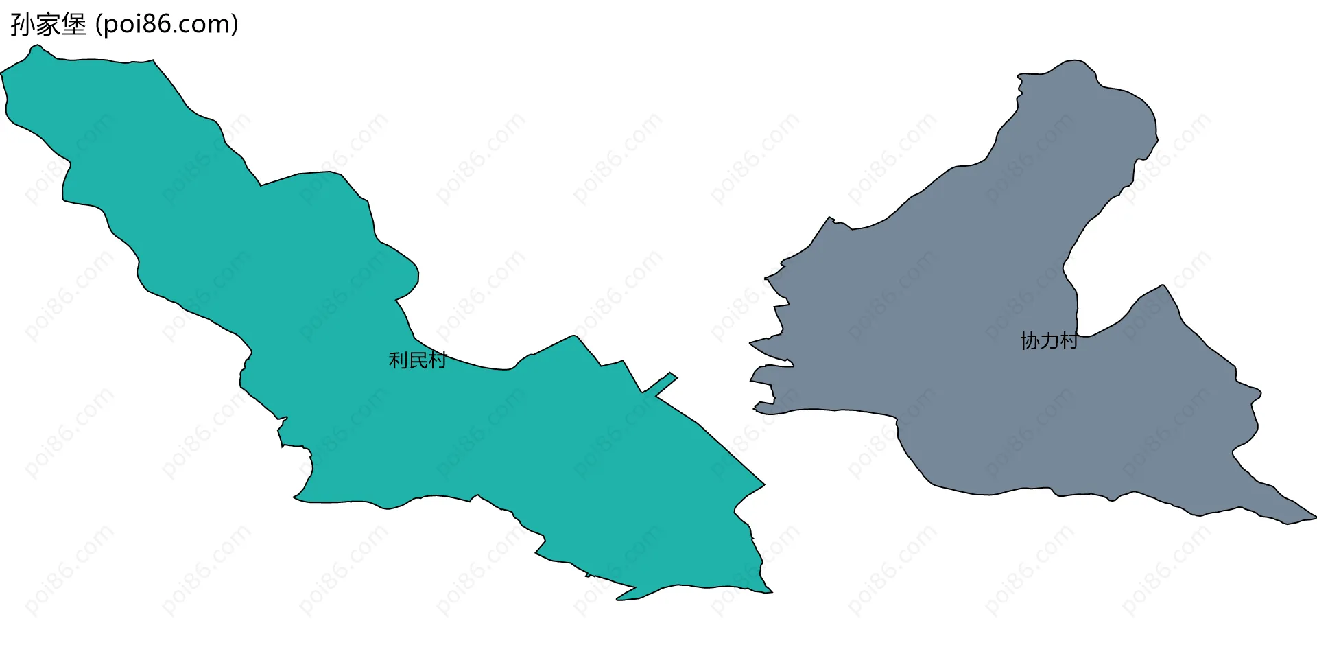 孙家堡边界地图(五级行政区划)